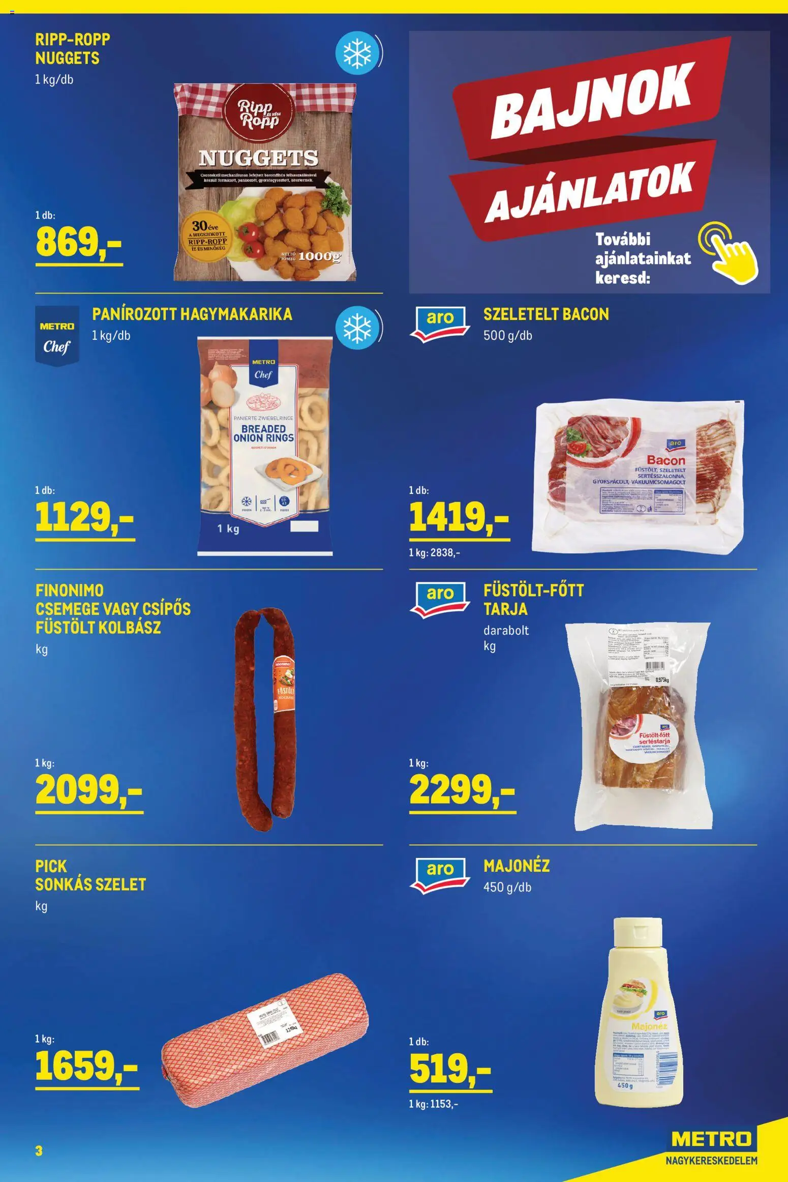 Metro akciós ujság - amely érvényes a következő dátumtól: 01.03.2026 | Oldal: 3 | Termékek: Sertéstarja, Kolbász, Tarja, Hagymakarika