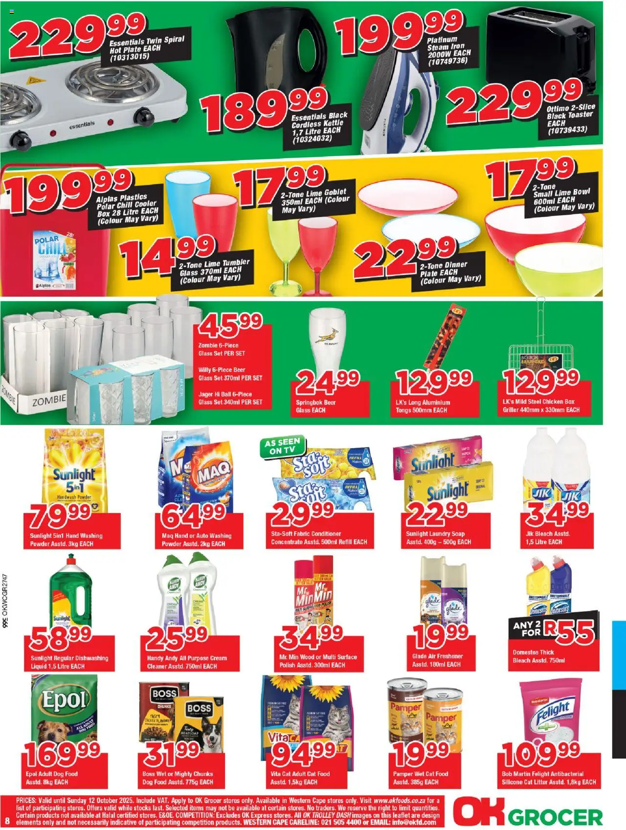 New OK Foods catalogue – valid from 24.09.2025 | Page: 8 | Products: Beer, Washing powder, Griller, Lime