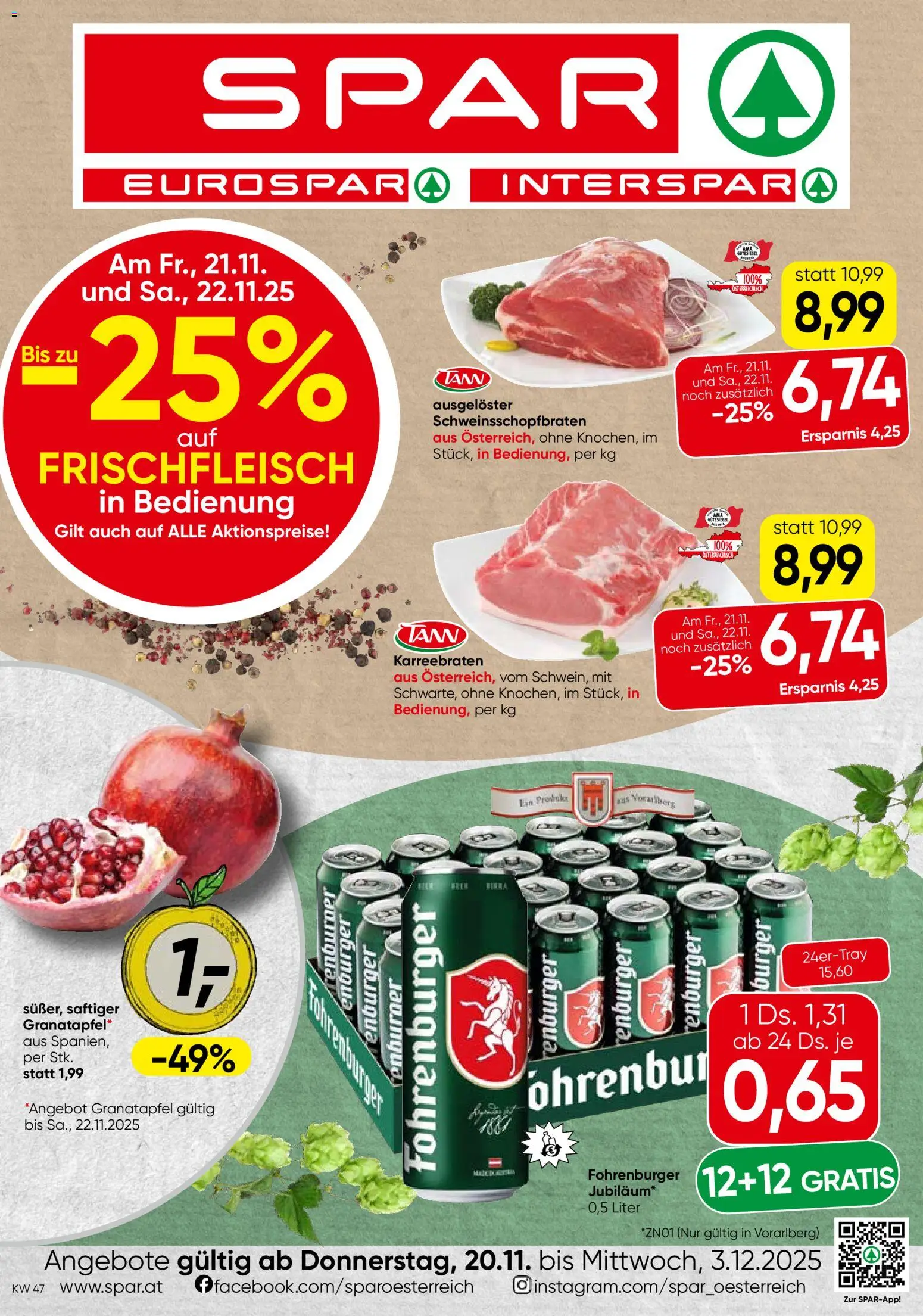 Spar Flugblatt - Vorarlberg gültig ab 20.11.2025 | Seite: 1