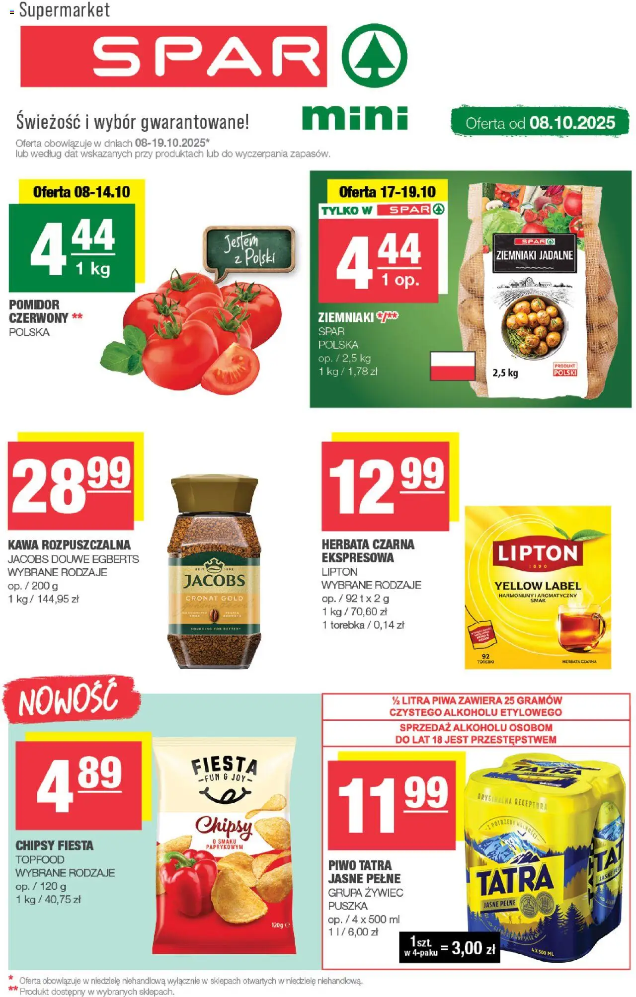 Spar Gazetka - Mini od 08.10.2025 | Strona: 1 | Produkty: Torebka, Herbata, Ziemniaki, Torebki