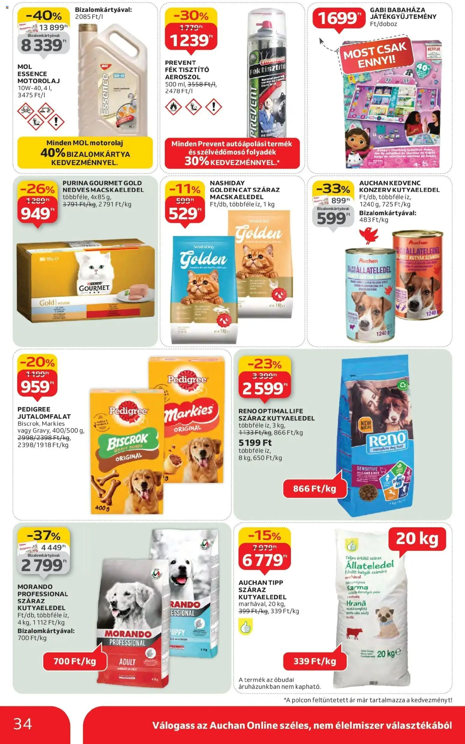 Auchan akciós ujság - amely érvényes a következő dátumtól: 29.01.2026 | Oldal: 34 | Termékek: Macskaeledel, Kutyaeledel, Motorolaj