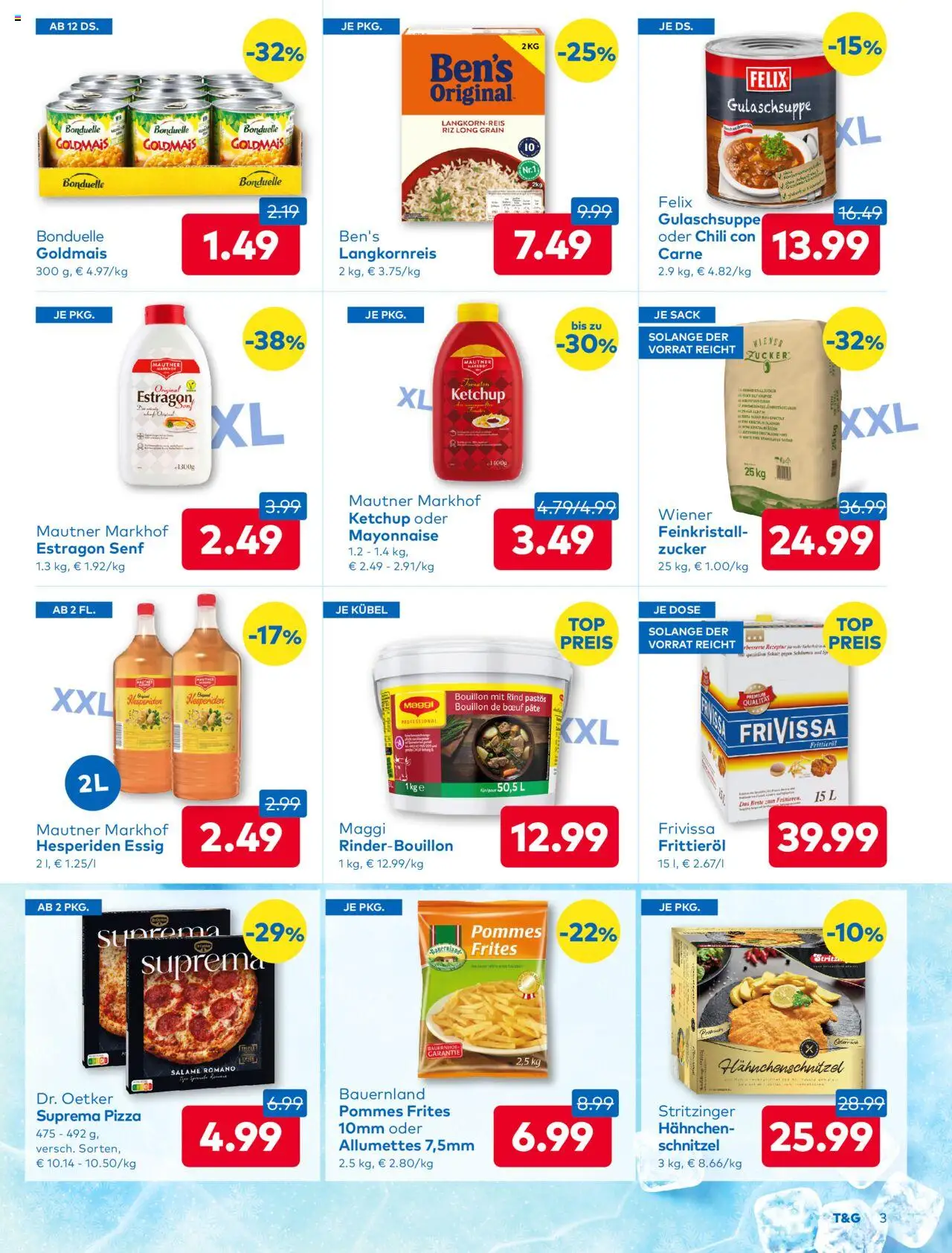 T&G Kärnten gültig ab 25.09.2025 | Seite: 3 | Produkte: Ketchup, Mayonnaise, Zucker, Huile à frire