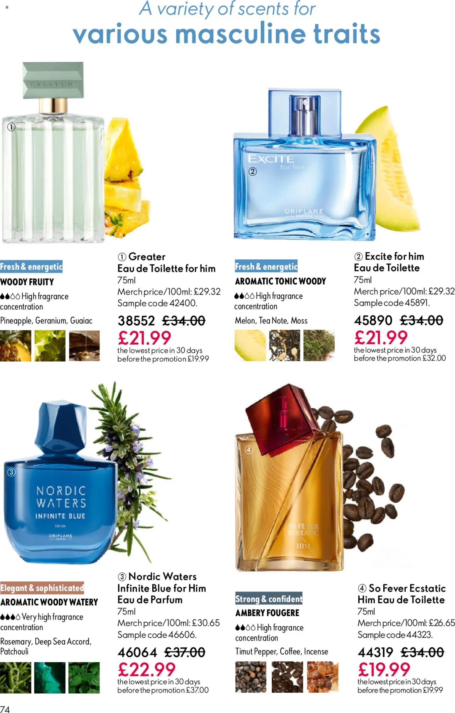{H1} | Page: 74 | Products: Fragrance, Eau de toilette, Tea