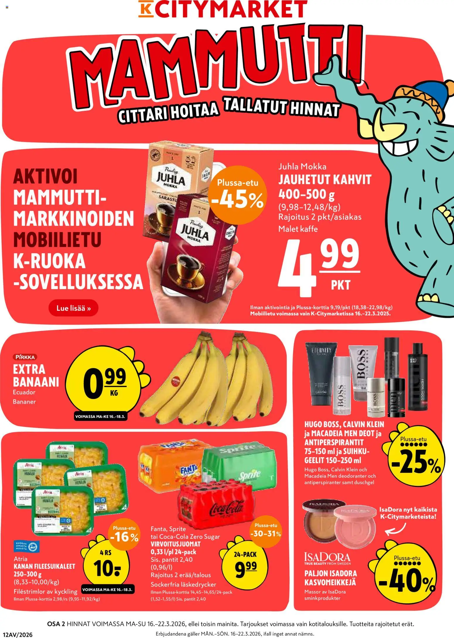 K-Citymarket tarjoukset – voimassa 16.03.2026 alkaen | Sivu: 1 | Tuotteet: Virvoitusjuomat, Suihku, Sprite, Fanta