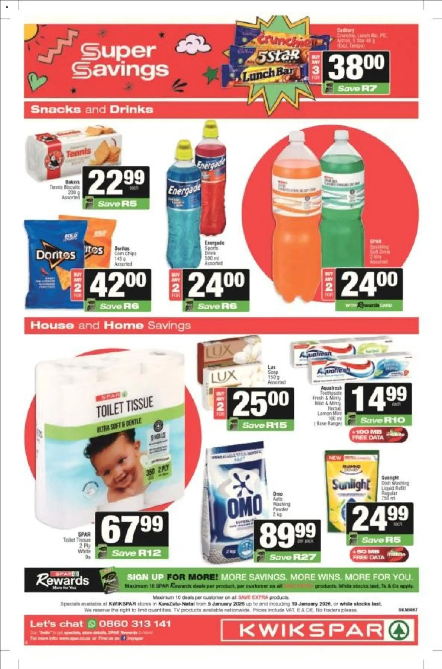 New KWIKSPAR catalogue – valid from 05.01.2026 | Page: 4 | Products: Data, TV, Toilet, Chips