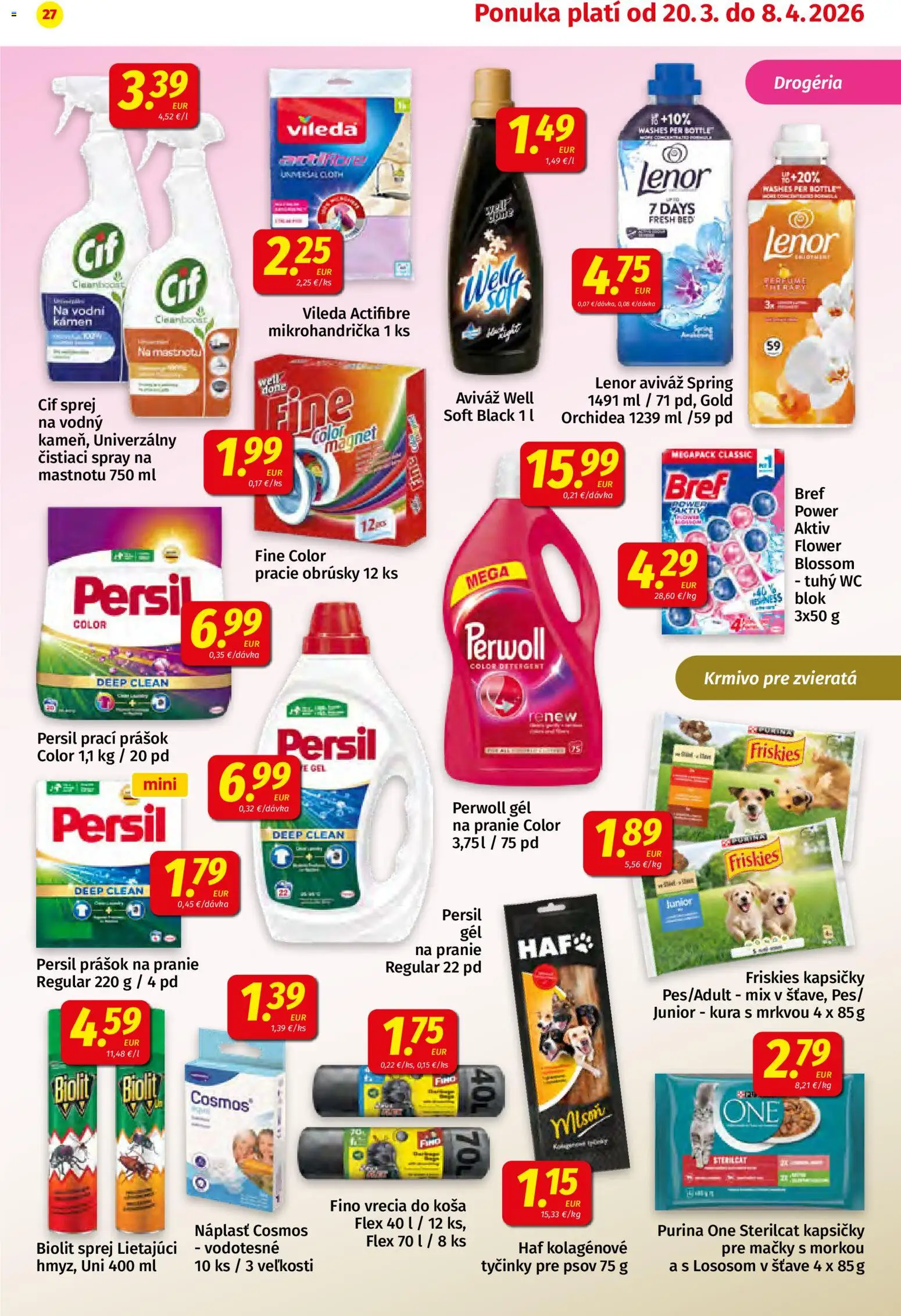 Nové Koruna akcie – leták je platný od 20.03.2026 | Strana: 27 | Produkty: Perwoll, Wc, Aviváž, Cif