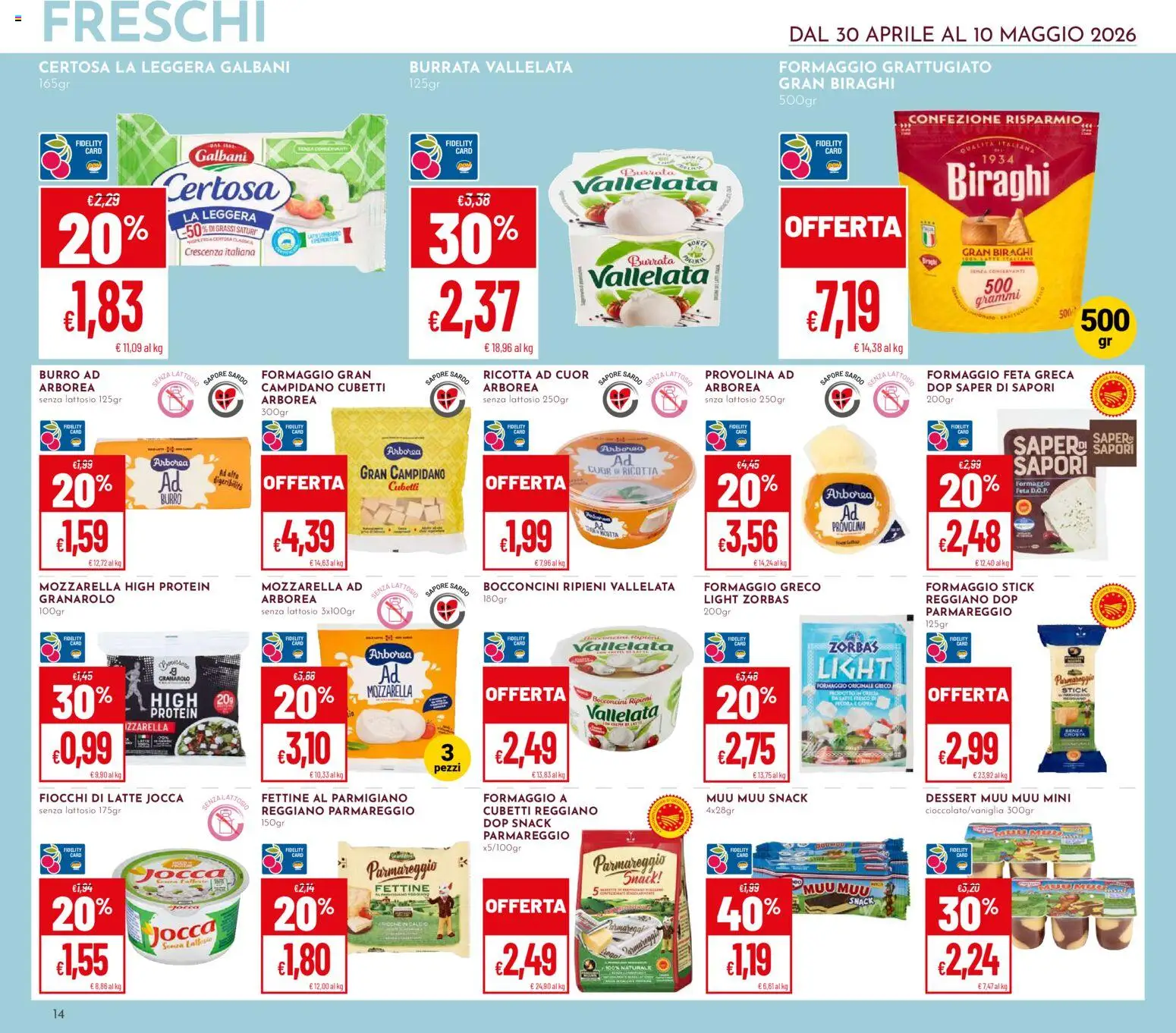Volantino Pan del 30.04.2026 | Pagina: 14 | Prodotti: Mozzarella, Formaggio, Burro, Feta