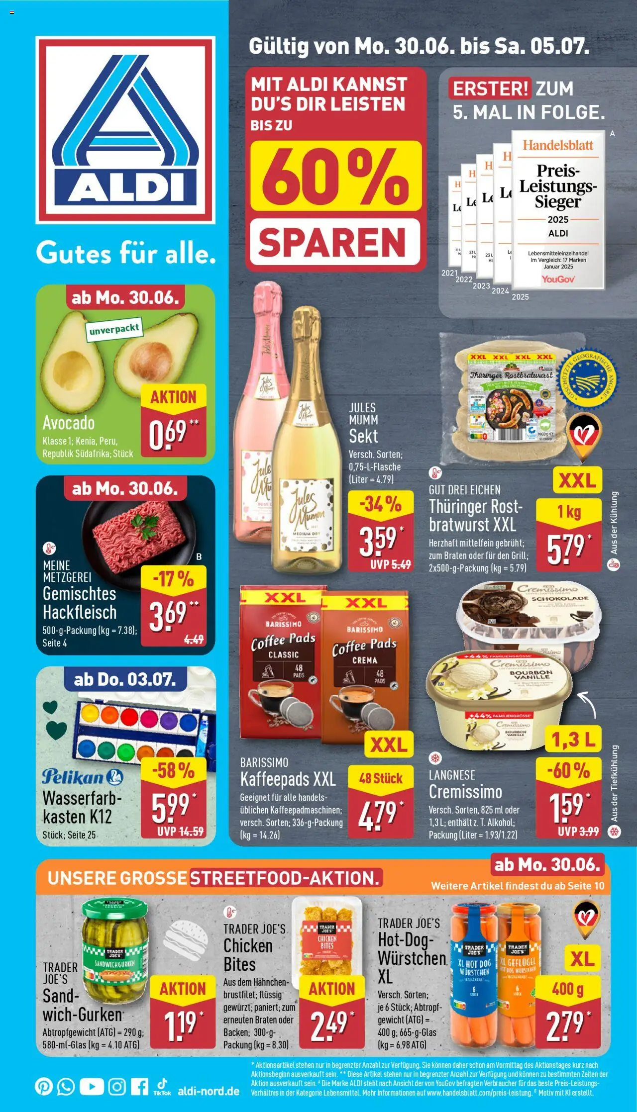 Aldi Prospekt 	 - gültig ab dem 30.06.2025 | Seite: 1 | Produkte: Gewicht, Langnese cremissimo, Cremissimo, Bourbon