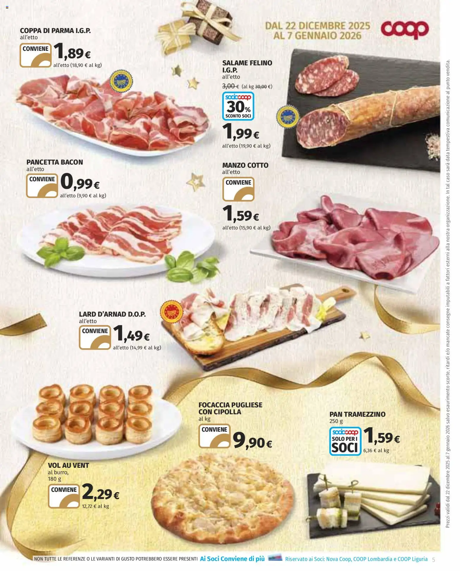 Volantino COOP del 22.12.2025 | Pagina: 5 | Prodotti: Manzo, Focaccia, Pancetta, Data
