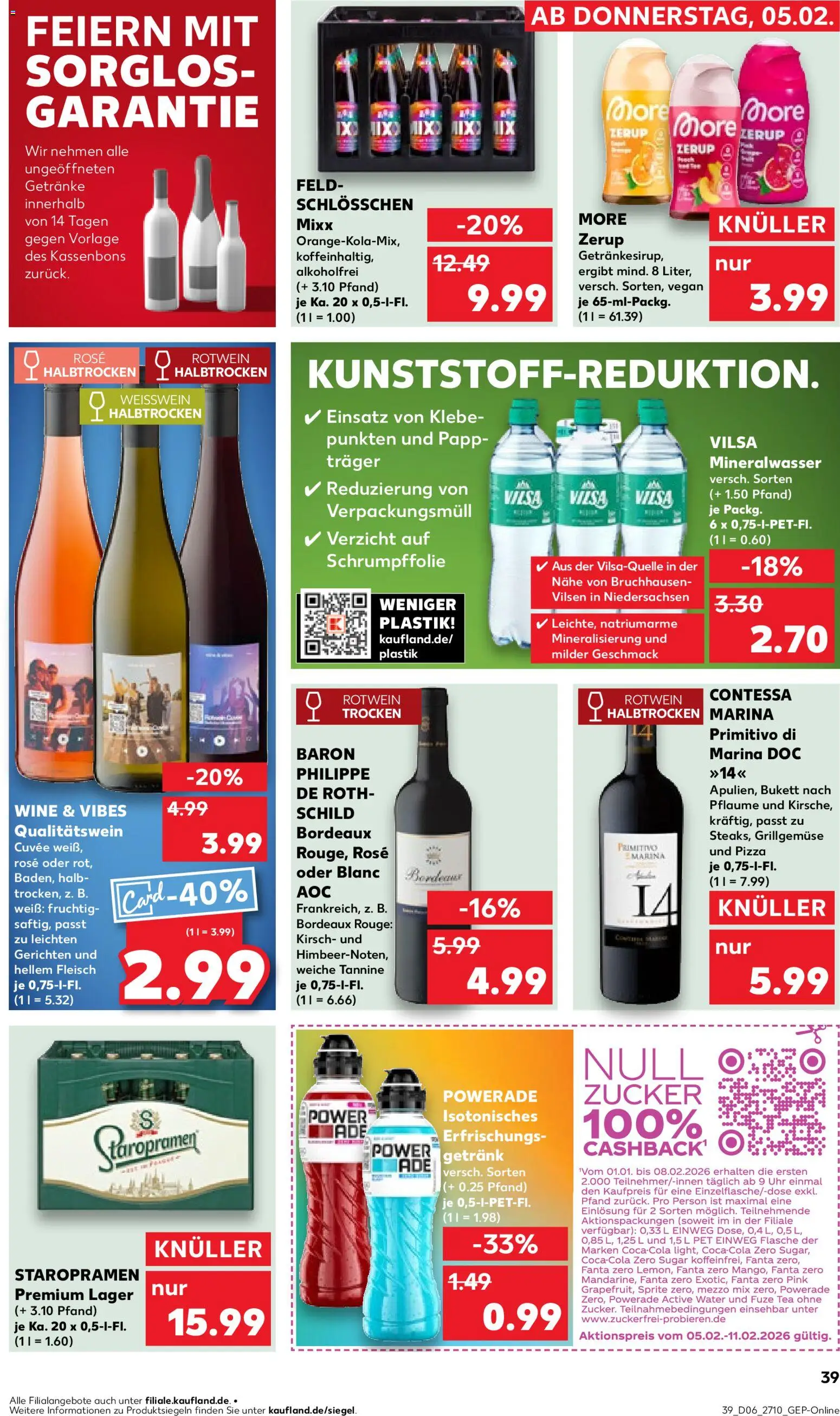 Kaufland prospekt Zeitz	 – gültig ab 05.02.2026 | Seite: 39 | Produkte: Mineralwasser, Powerade, Pizza, Fleisch