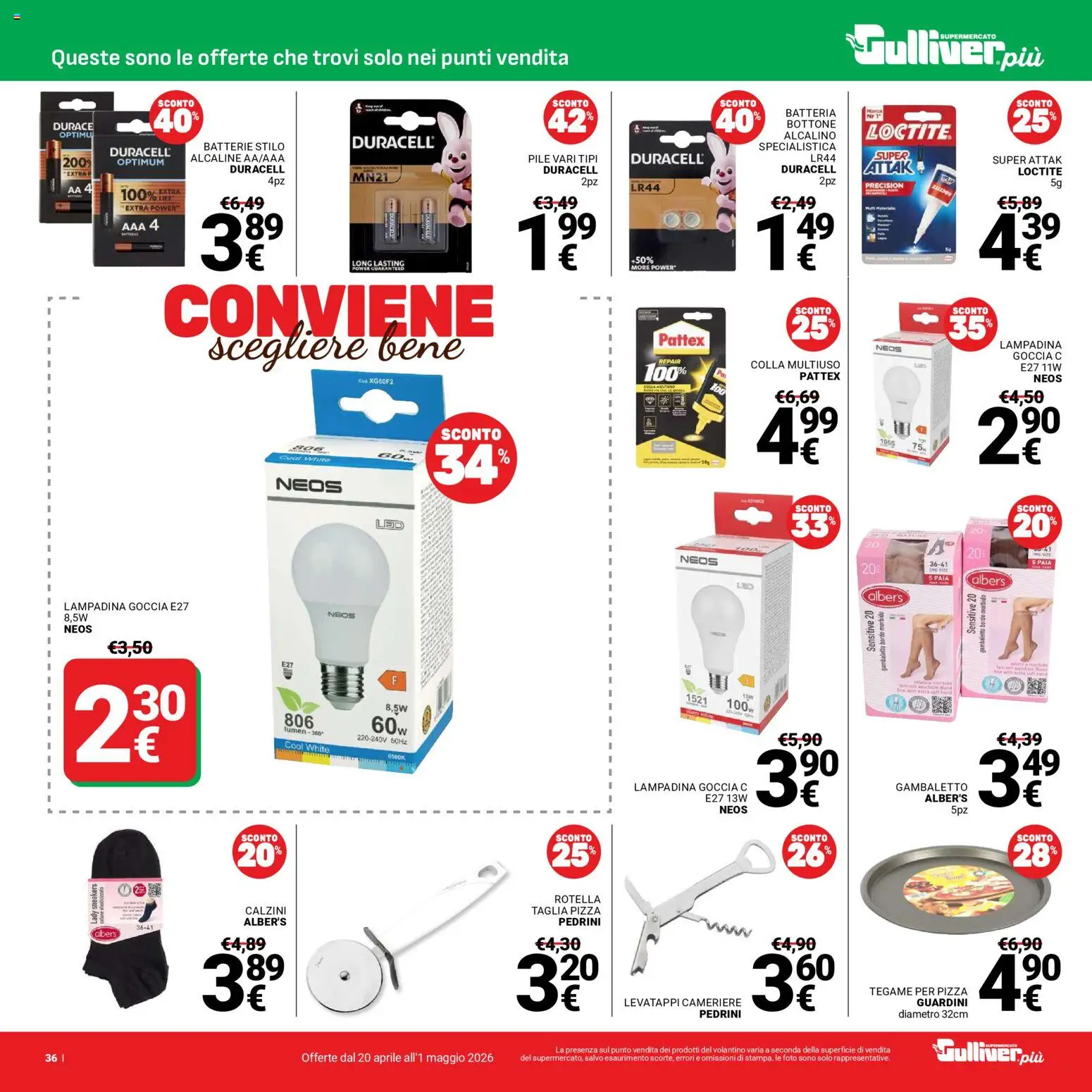 Volantino Gulliver del 20.04.2026 | Pagina: 36 | Prodotti: Pile, Calzini, Sneakers, Batteria