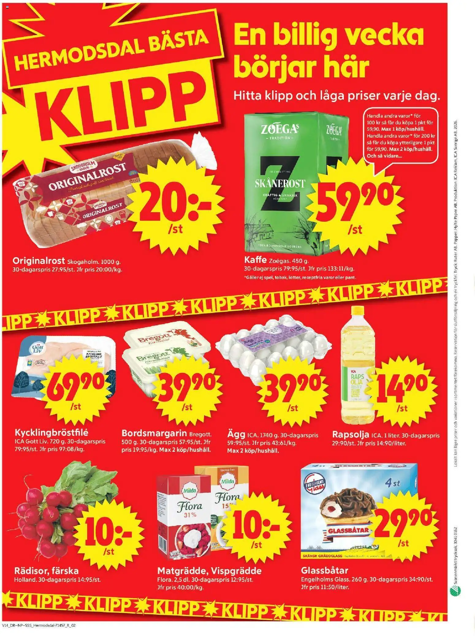 ICA Supermarket reklamblad aktuell från 30.03.2026 | Sida: 14 | Produkter: Rapsolja, Ägg, Kaffe, Glass
