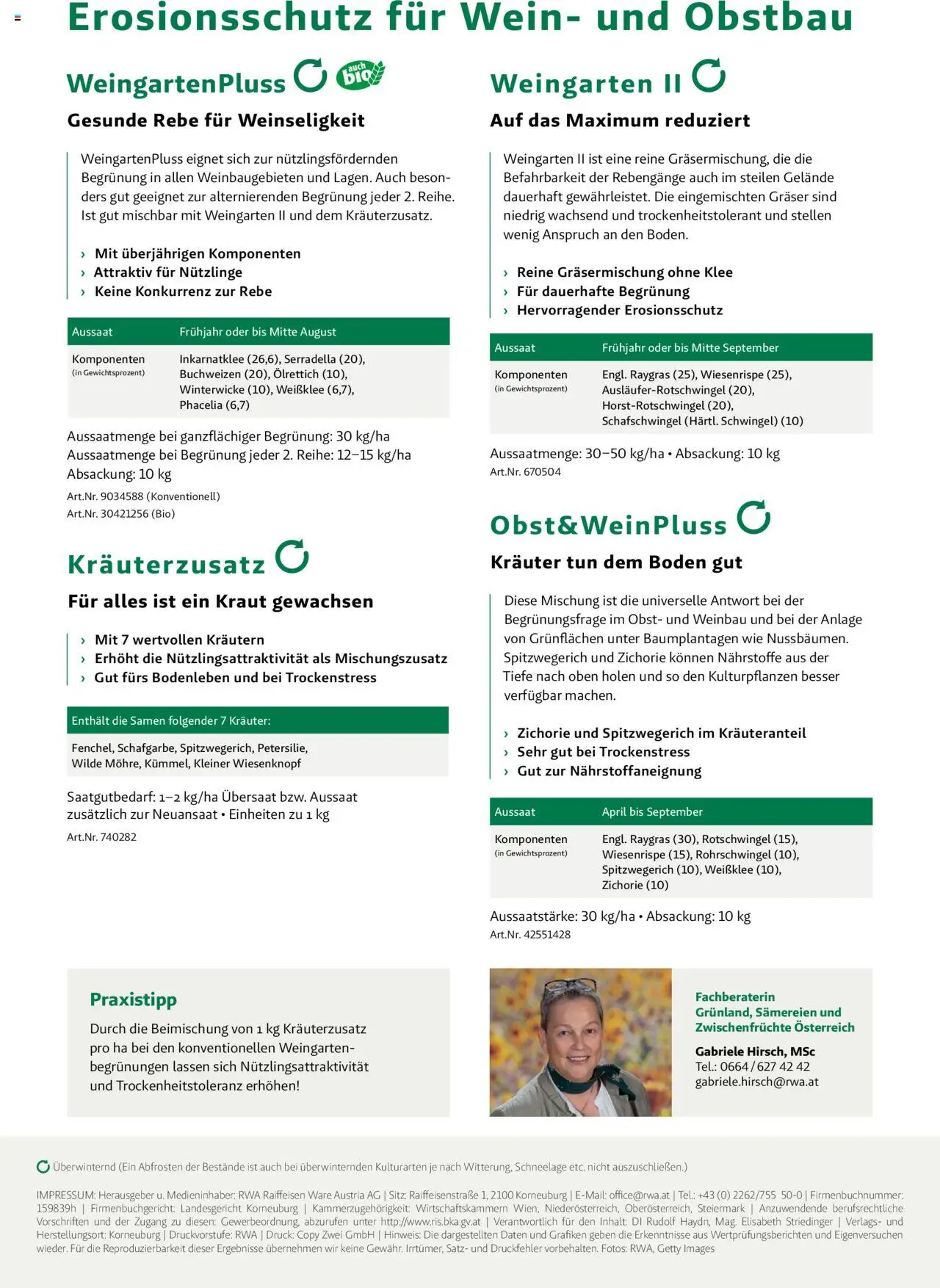 Lagerhaus Biodiversitätsmischungen & Weingartenbegrünungen Weiterlesen gültig ab 01.05.2025 | Seite: 2 | Produkte: Obst, Kraut, Wein