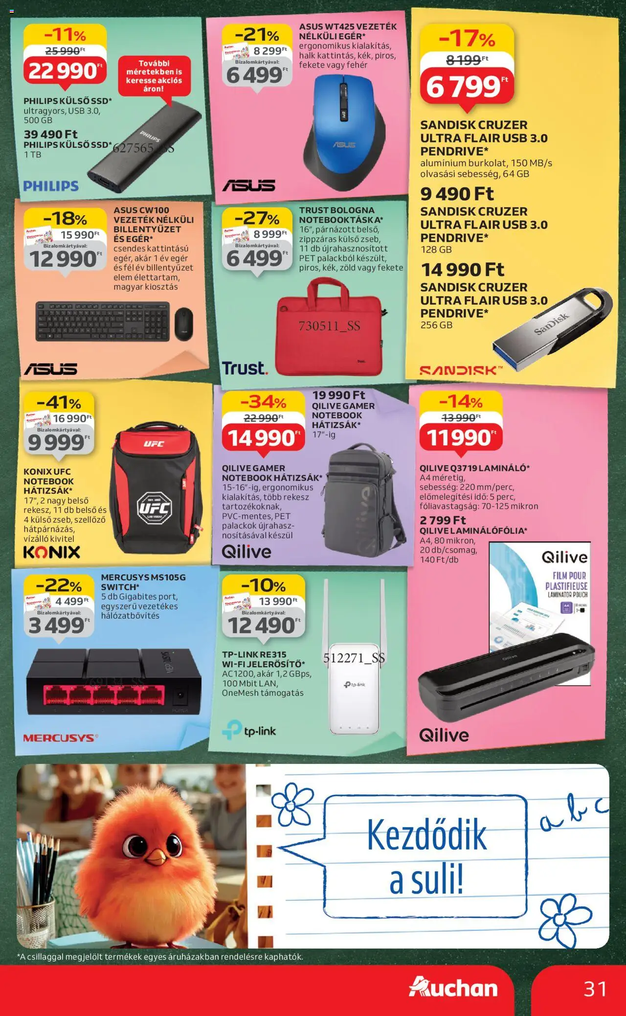 Auchan akciós ujság - amely érvényes a következő dátumtól: 07.08.2025 | Oldal: 31 | Termékek: Egér, Billentyűzet, USB, Vezetek nelkuli eger