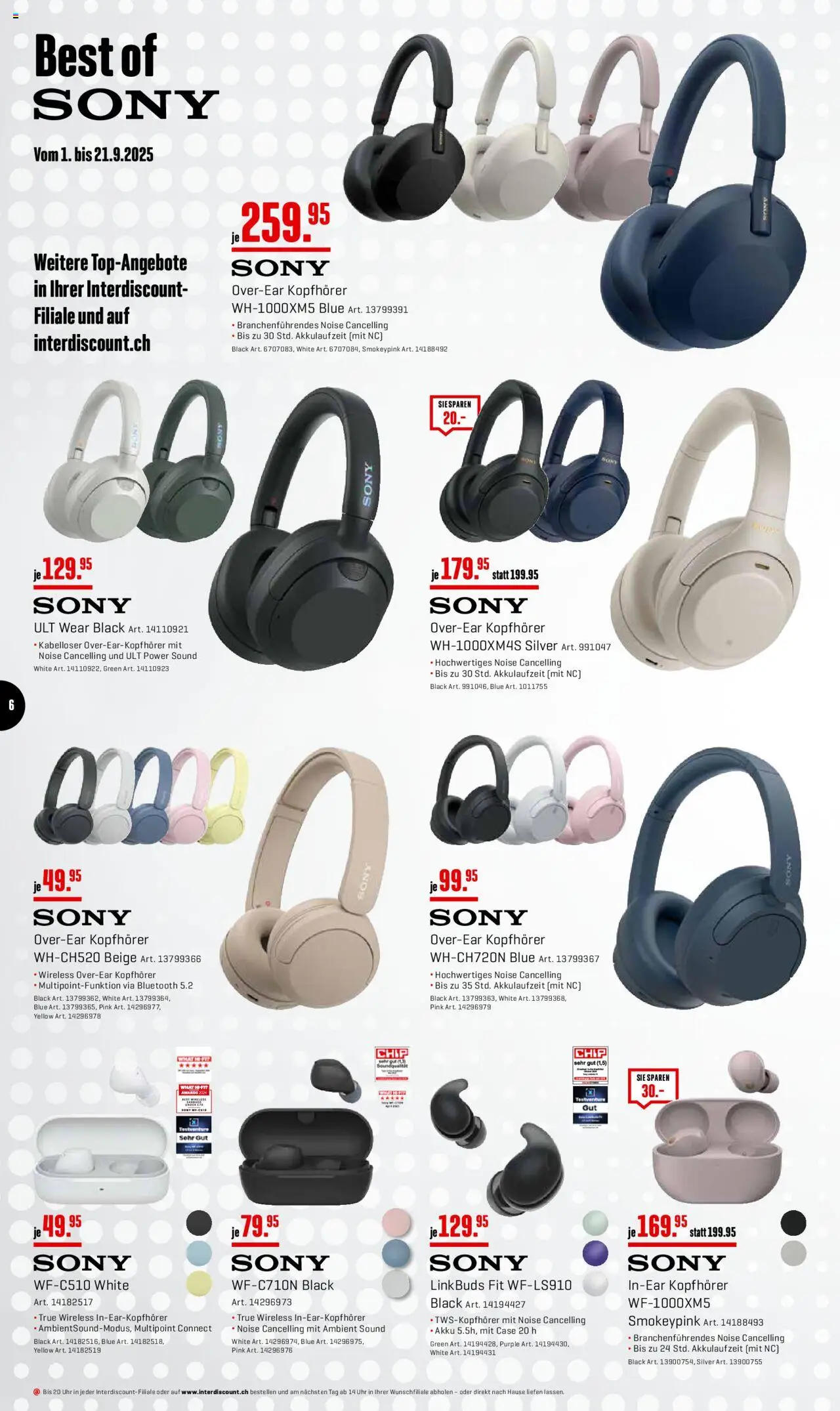 Interdiscount Aktionen Brand Love – gültig ab 08.09.2025 | Seite: 6 | Produkte: Uhr, Kopfhörer, Hifi, Sony
