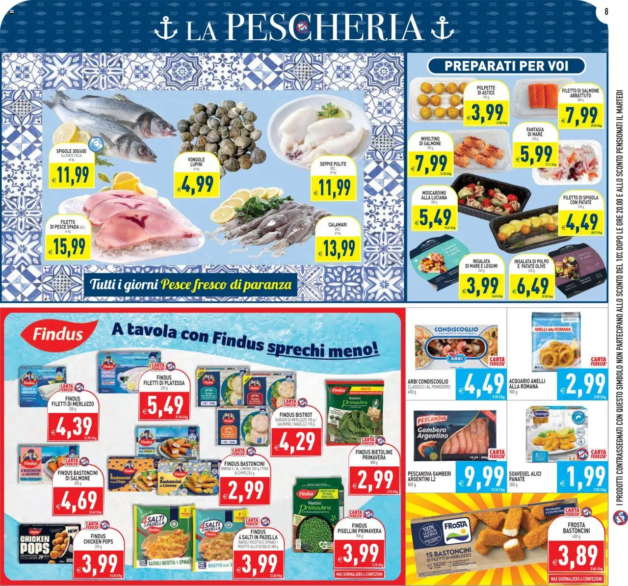 Volantino PIM Supermercati del 06.08.2025 | Pagina: 8 | Prodotti: Gamberi, Limone, Spinaci, Pesce spada
