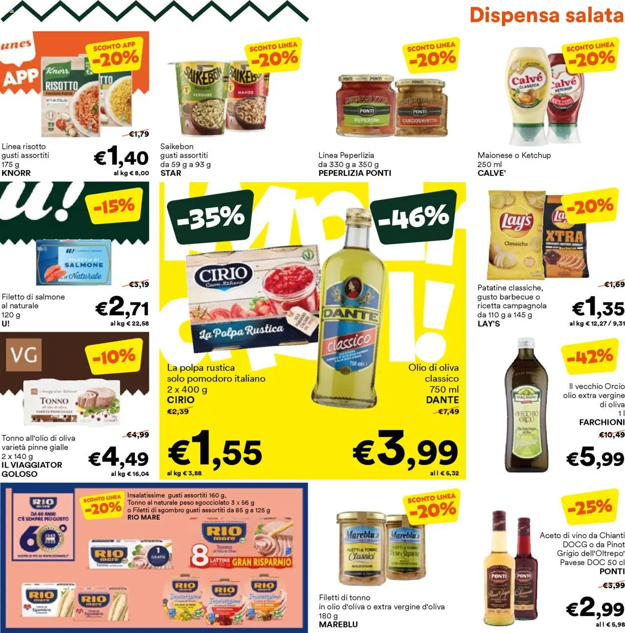 Volantino Unes del 27.08.2025 | Pagina: 15 | Prodotti: Patatine, Pomodoro, Tonno, Aceto