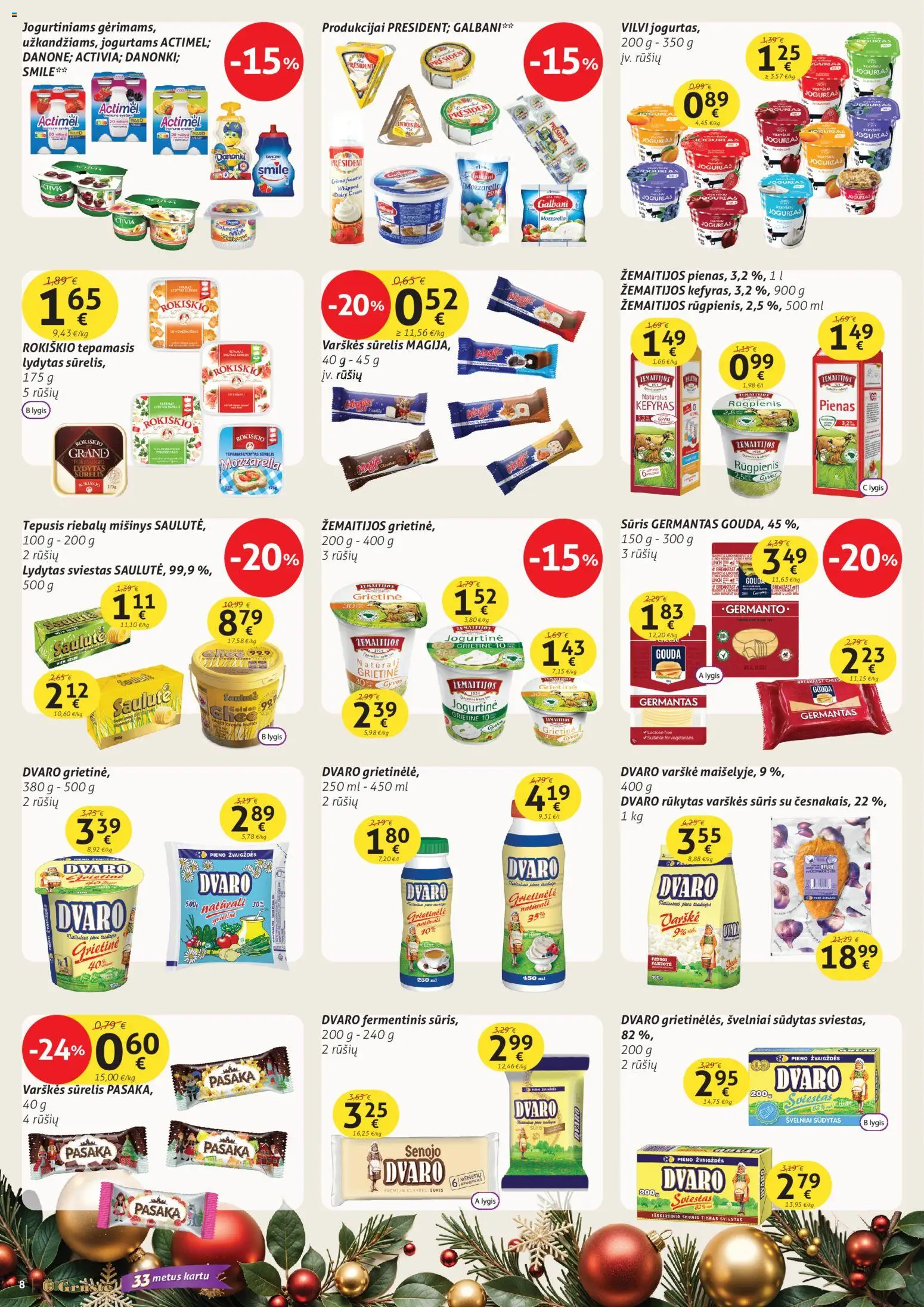 GRUSTE akcijos nuo 21.12.2025 | Puslapis: 8 | Prekių: Sūrelis, Pienas, Jogurtas, Sūris