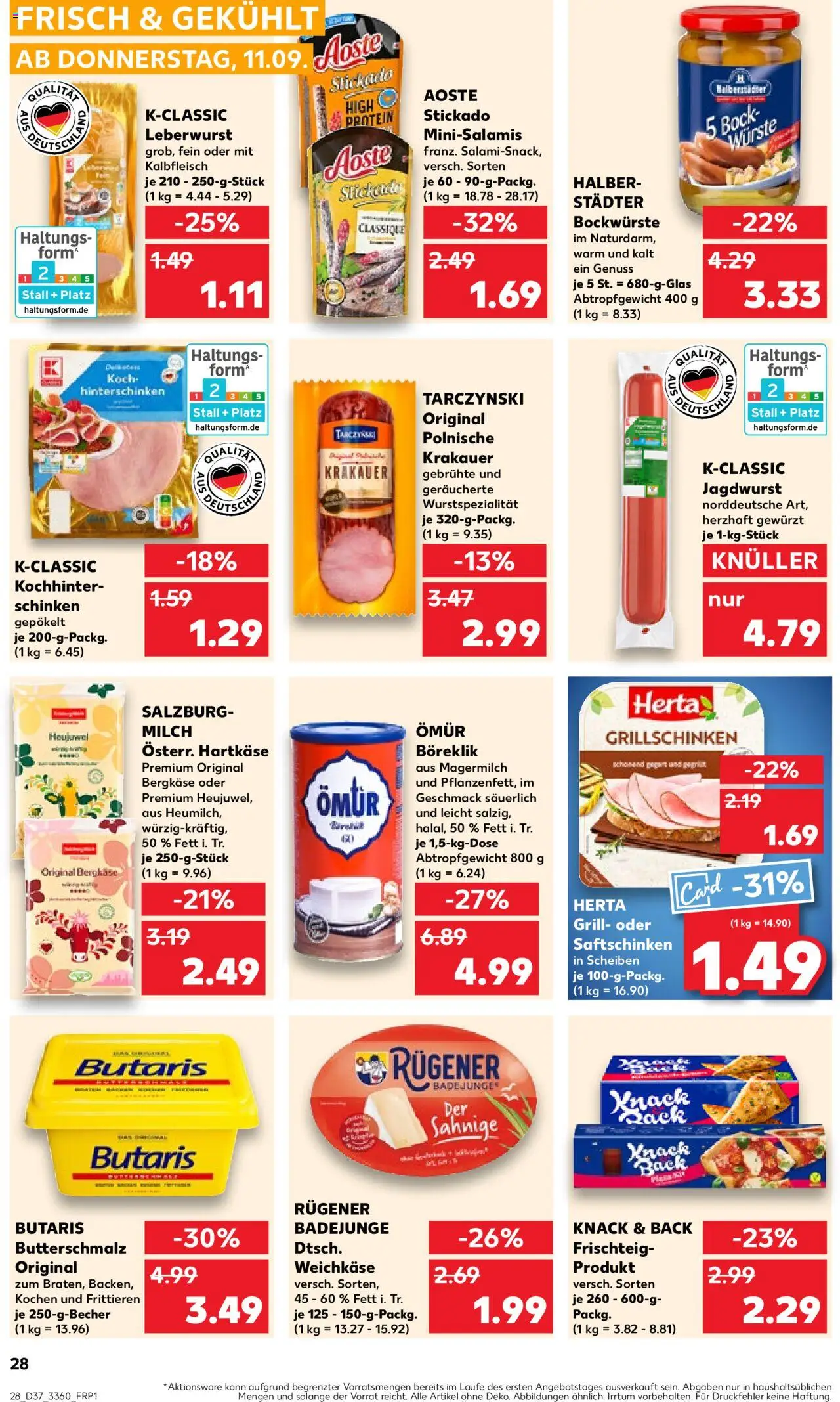 Kaufland prospekt Berlin	 – gültig ab 11.09.2025 | Seite: 28 | Produkte: Butterschmalz, Grill, Milch, Schinken