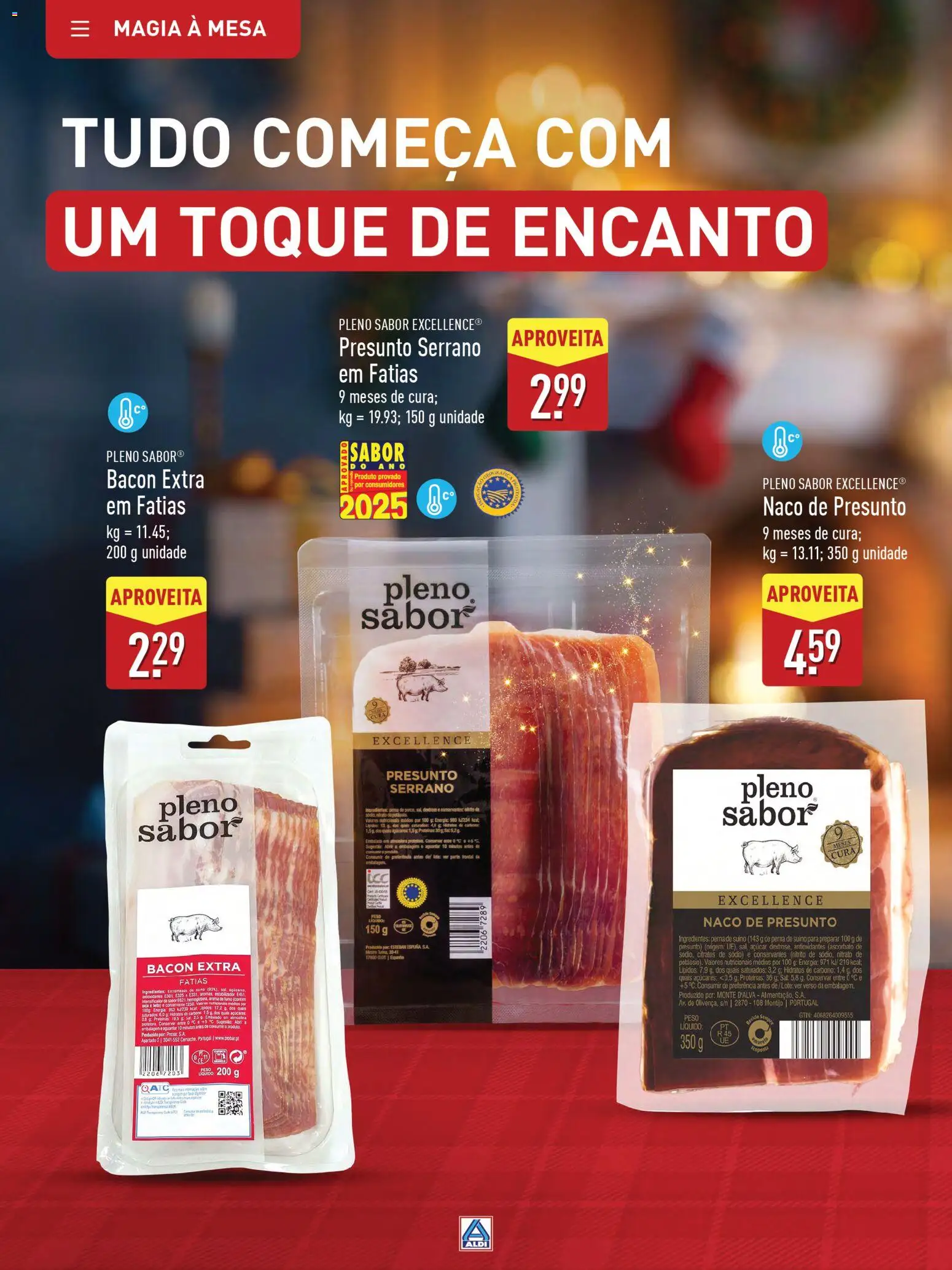 Aldi folheto │ válido de 22.11.2025 | Página: 4 | Produtos: Bacon, Mesa, Presunto, Açúcar