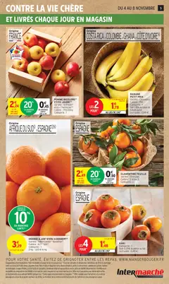 Intermarché - Prévisualisation de ORANGE A JUS(¹) ET/OU A DESSERT(²), Variété : Valencialate(¹) Naveline(²), Calibre : 6/7(¹) 5/6(²), Catégorie : 1, 2 kg -1,65 € le kg valide à partir de 04.11.2025 | Page: 5 | Produits: Clémentine, Olives, Orange, Kaki