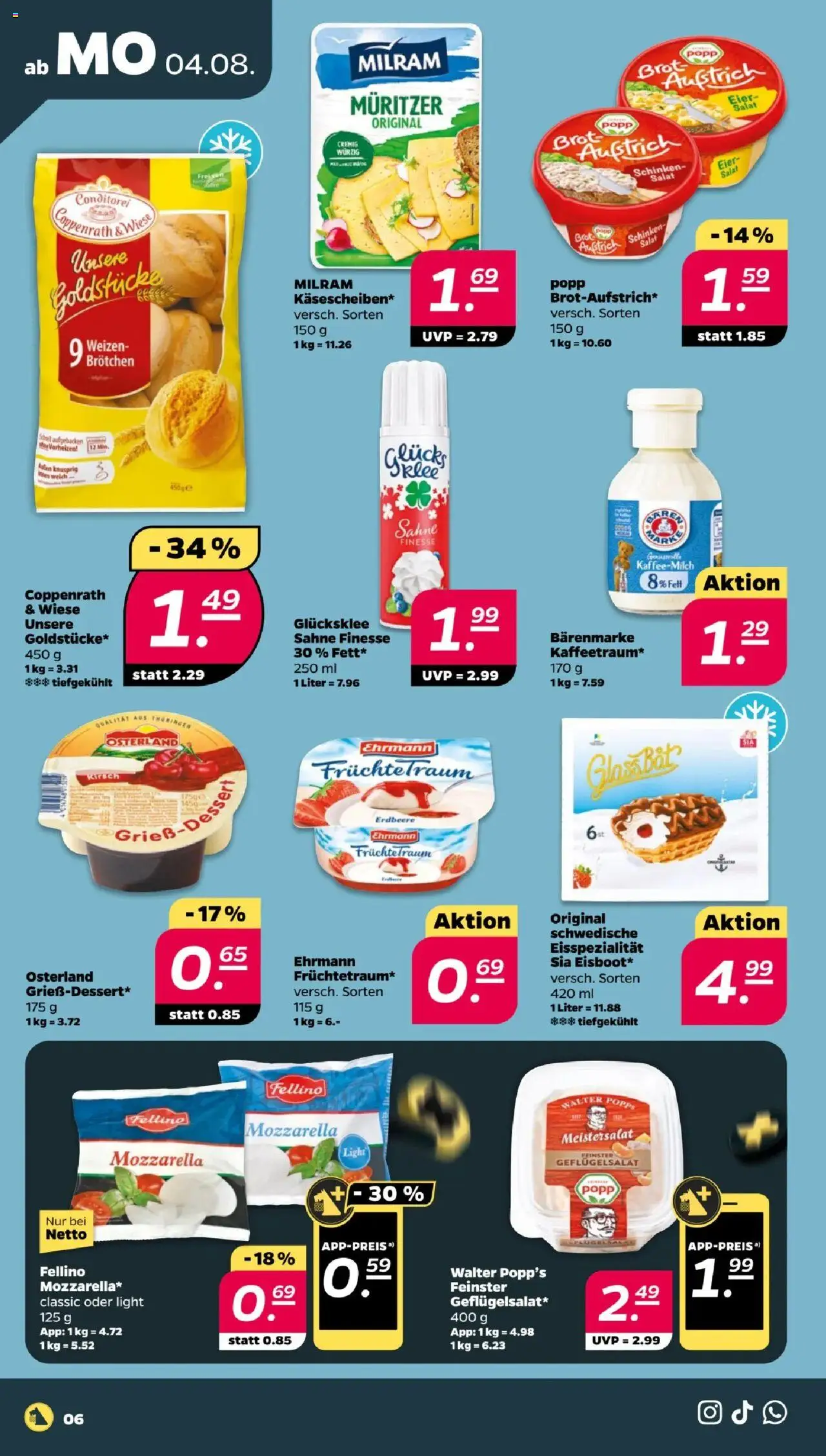 Netto Prospekt 	 - gültig ab dem 04.08.2025 | Seite: 6 | Produkte: Mozzarella, Brot, Schinken, Salat