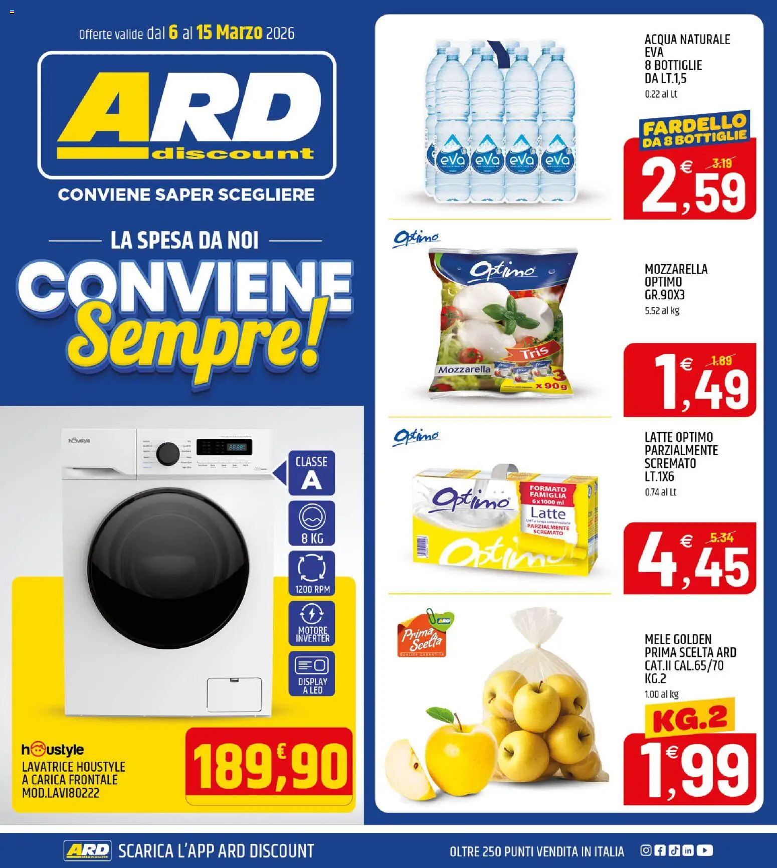 Volantino ARD Discount del 06.03.2026 | Pagina: 1 | Prodotti: Mele, Acqua, Mozzarella, Acqua naturale