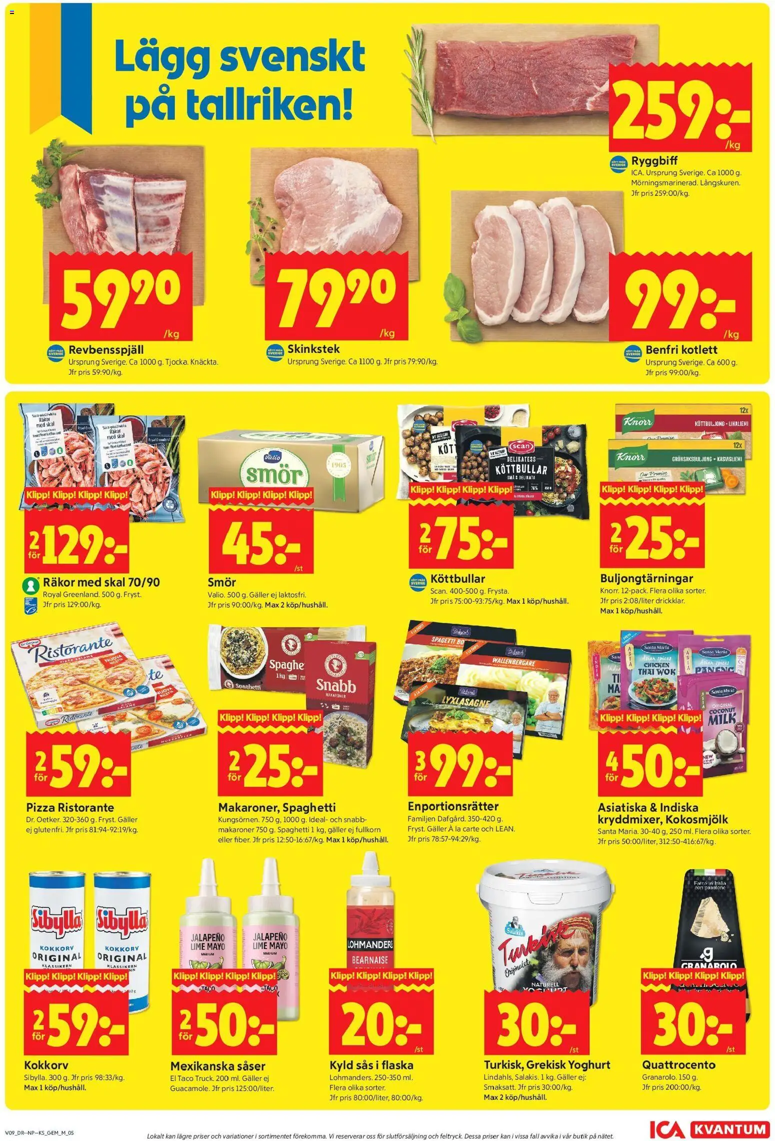 ICA Kvantum reklamblad aktuell från 23.02.2026 | Sida: 5 | Produkter: Köttbullar, Makaroner, Räkor, Grönsaksbuljong