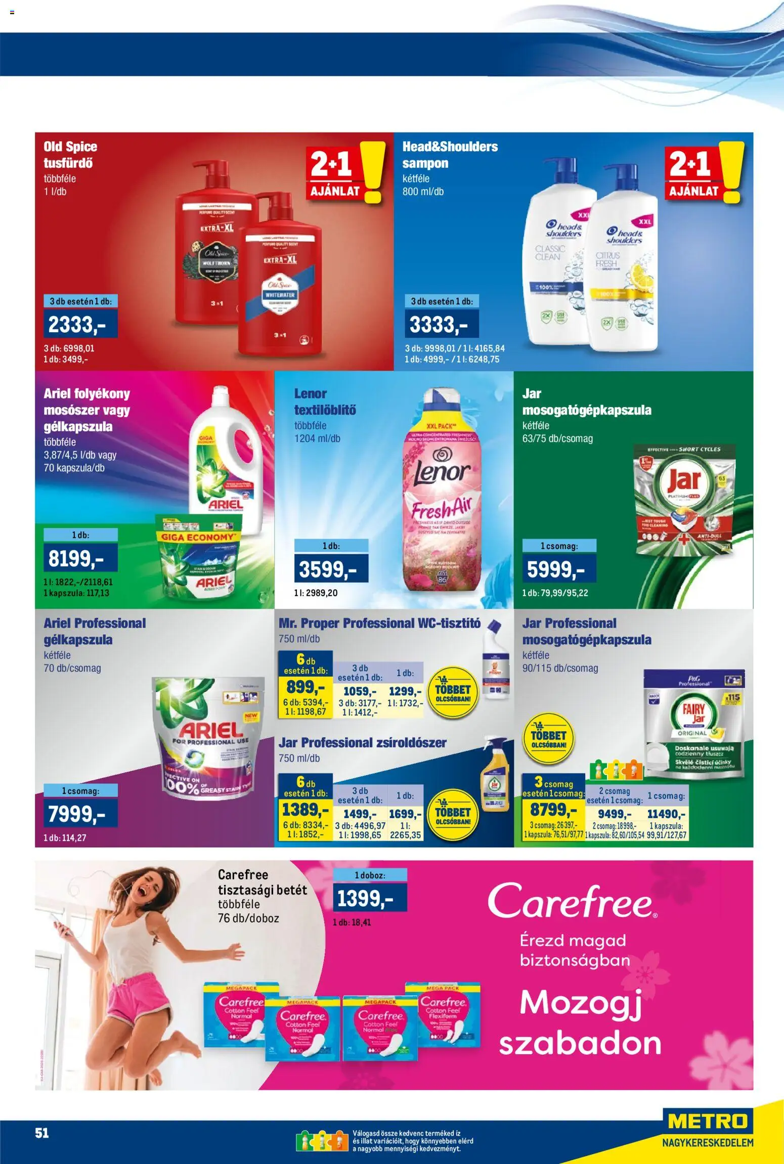 Metro akciós ujság - amely érvényes a következő dátumtól: 15.11.2025 | Oldal: 51 | Termékek: Ariel, Old spice, Tisztasági betét, Sampon
