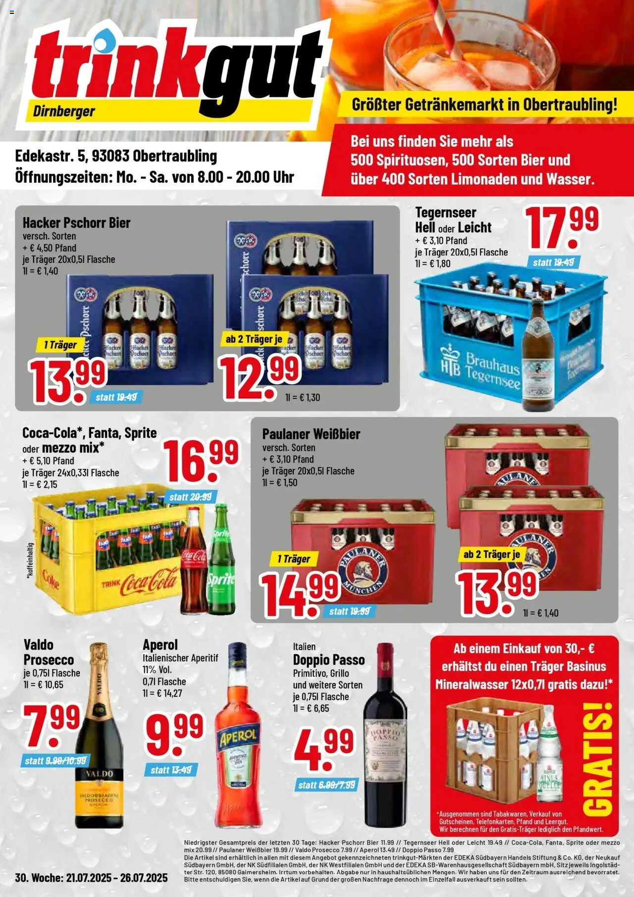 Trinkgut prospekt Obertraubling	 - gültig ab dem 20.07.2025 | Seite: 1 | Produkte: Mezzo mix, Bier, Weißbier, Aperol