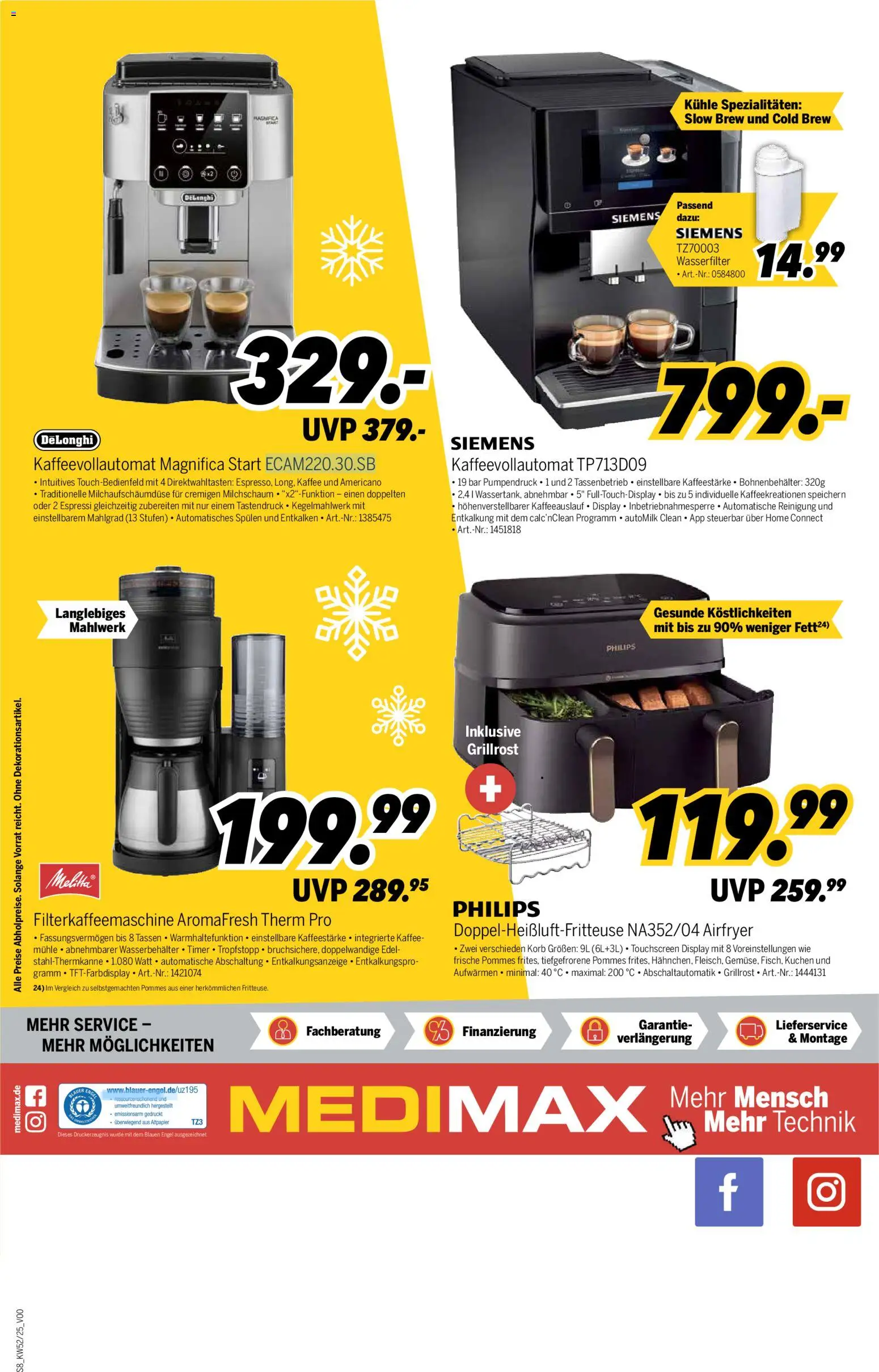 Medimax Prospekt 	 – gültig ab 20.12.2025 | Seite: 8 | Produkte: Siemens, Mühle, Kaffeevollautomat, Filterkaffeemaschine