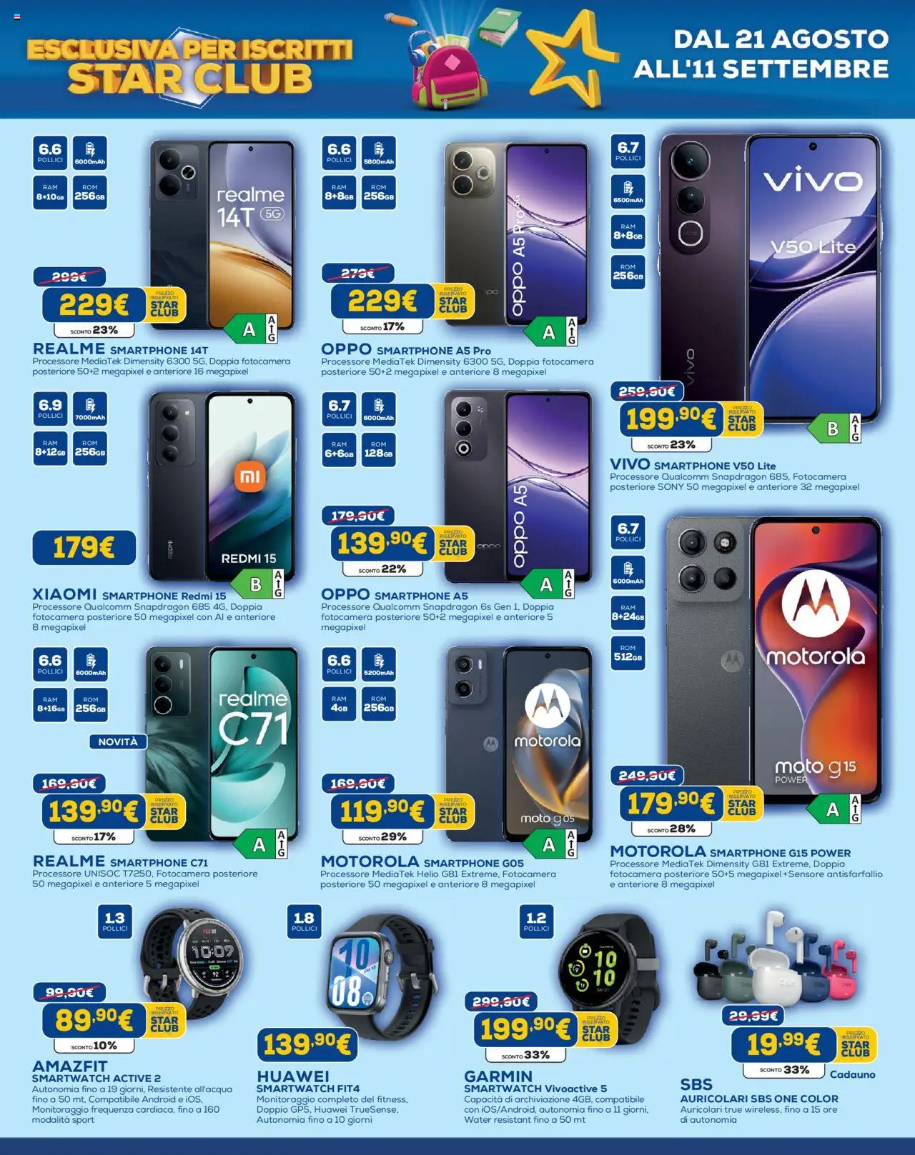 Volantino Euronics del 21.08.2025 | Pagina: 5 | Prodotti: Auricolari, Xiaomi, Smartphone, Smartwatch