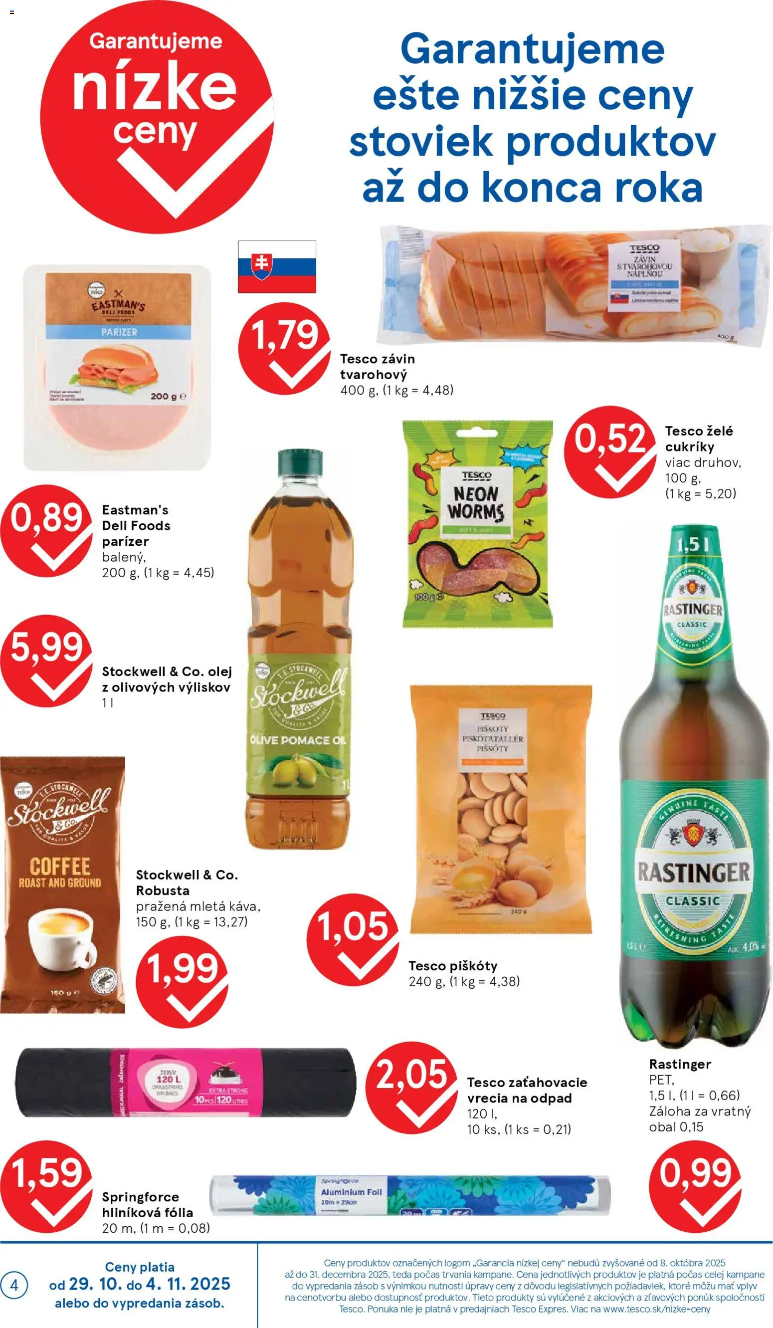Nové Tesco akcie – leták je platný od 29.10.2025 | Strana: 4 | Produkty: Olej, Závin, Cukríky