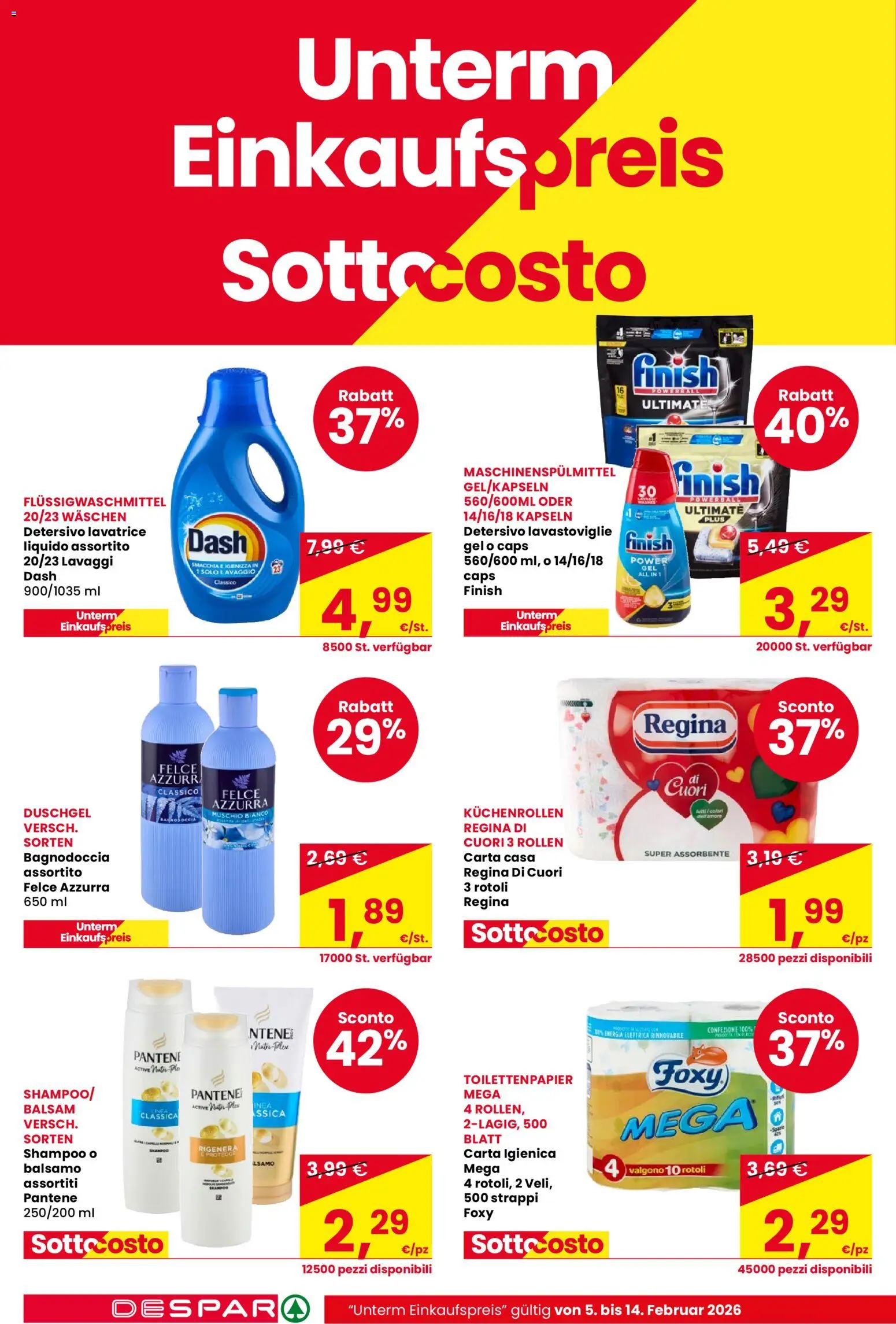 Volantino Despar del 05.02.2026 | Pagina: 6 | Prodotti: Shampoo, Carta igienica, Lavatrice, Lavastoviglie