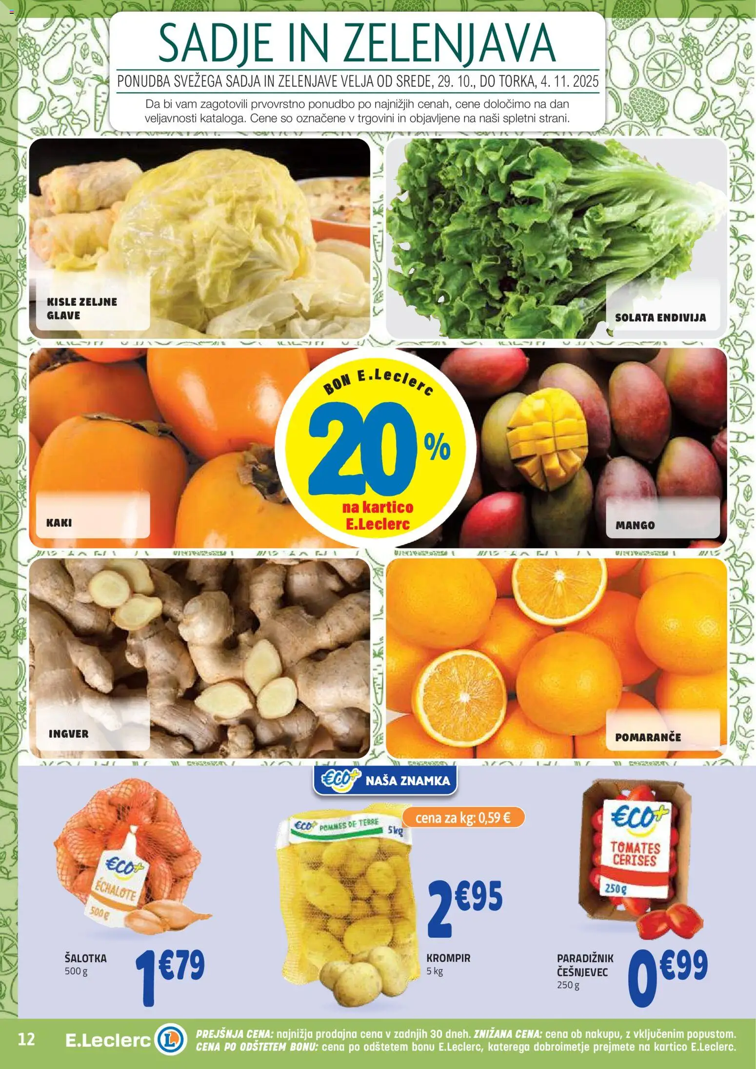 Novi E.leclerc katalog ponudbe – veljaven od 29.10.2025 | Stran: 12 | Izdelki: Pomarance, Krompir, Sadje, Mango