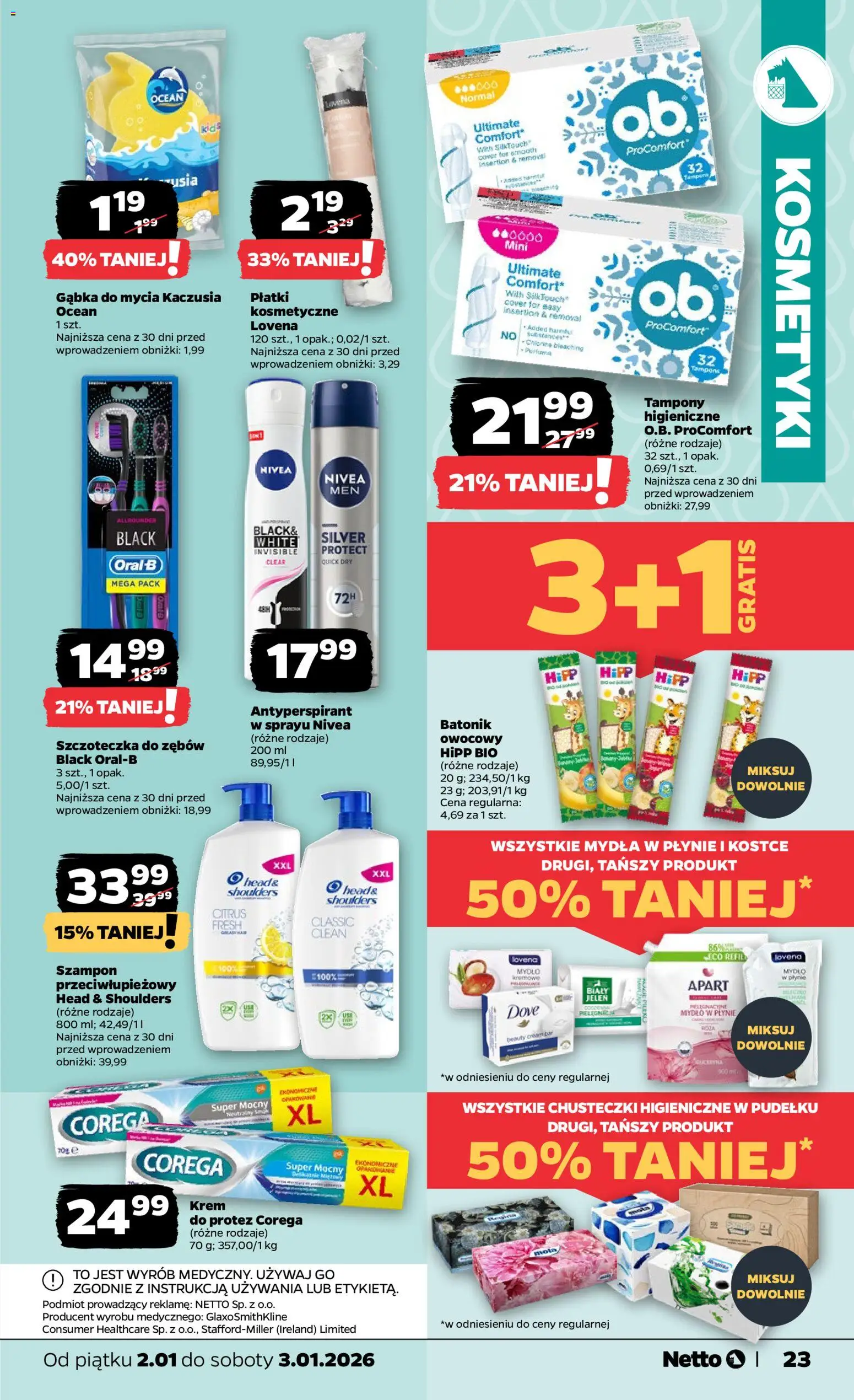 Netto gazetka - Spożywcza od 02.01.2026 | Strona: 23 | Produkty: Kosmetyki, Szampon, Antyperspirant, Szczoteczka do zębów