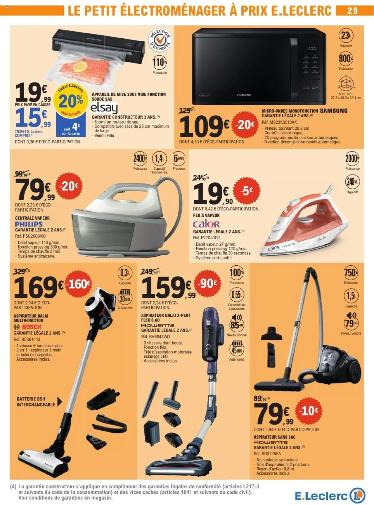  | Page: 29 | Produits: Appareil de mise sous vide, Fer à vapeur, Rouleau, Balai