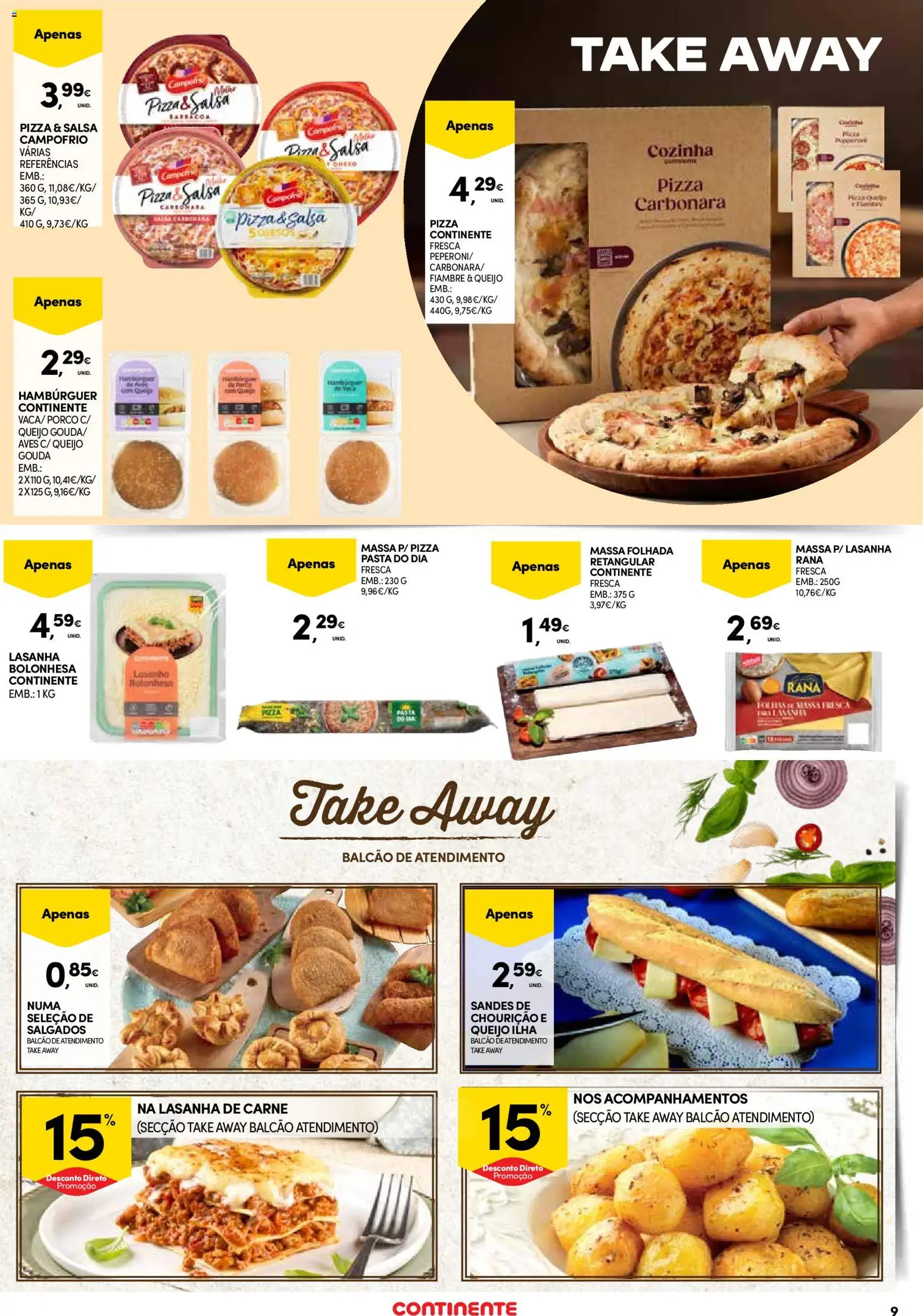 Continente - Açores: Folheto Quinzenal │ válido de 22.01.2026 | Página: 9 | Produtos: Massa folhada, Hambúrguer, Lasanha, Massa