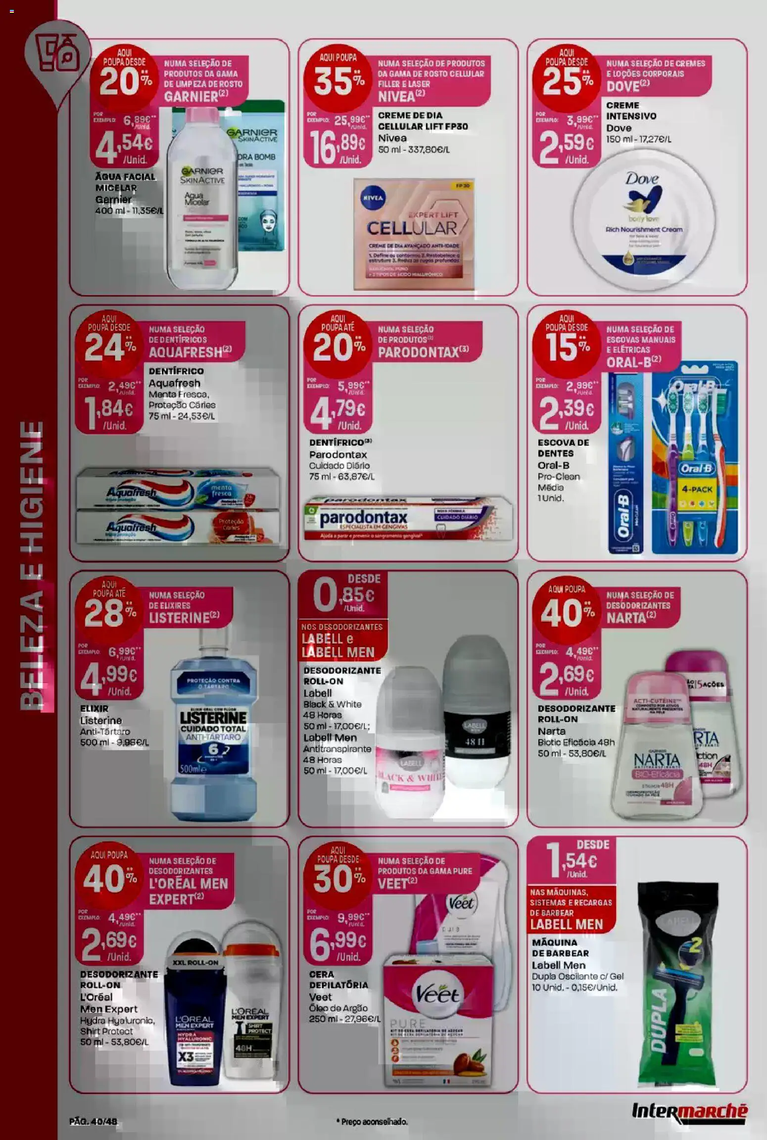 Intermarché folheto │ válido de 12.02.2026 | Página: 40 | Produtos: Agua, Desodorizante, Antitranspirante, Cera