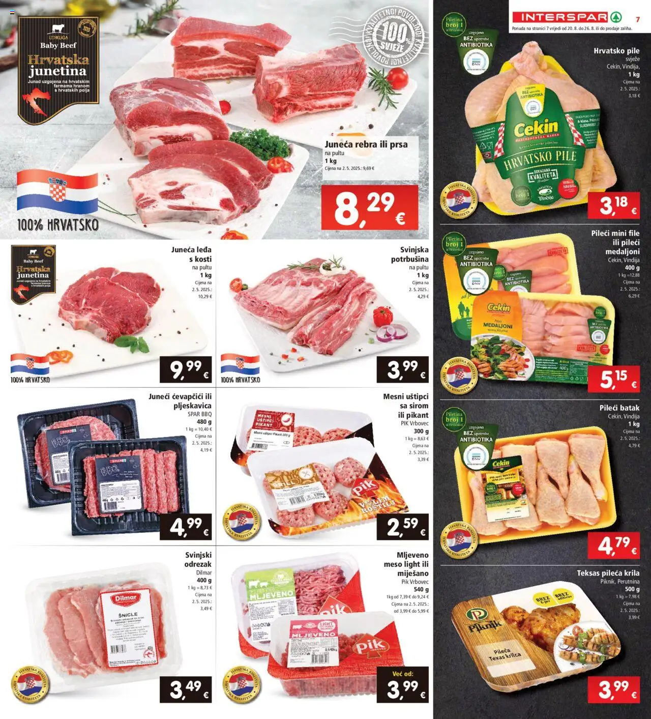 Interspar katalog | vrijedi od 20.08.2025 | Stranica: 7 | Proizvodi: Meso, Junetina, Piletina, Pik Vrbovec