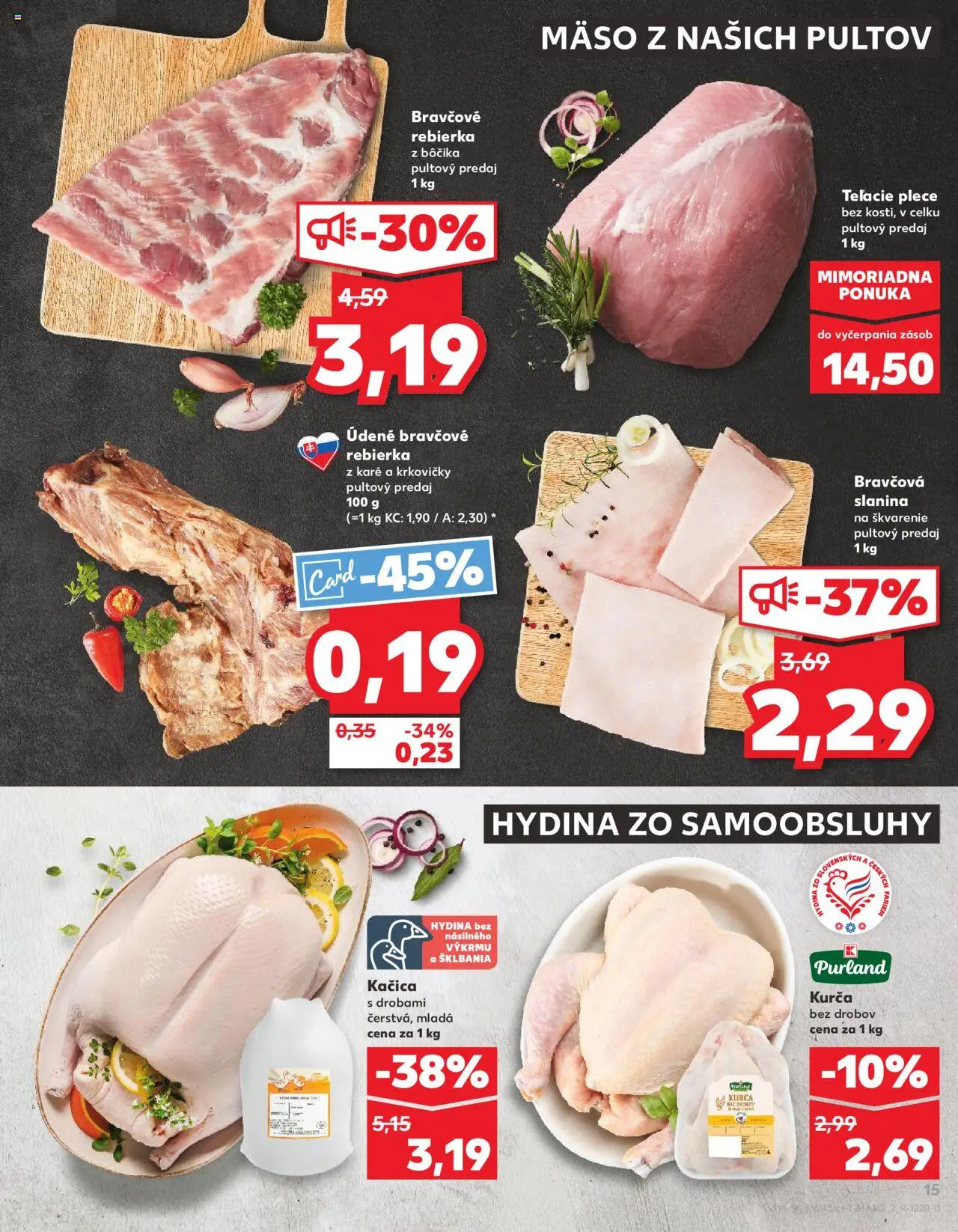 Nové Kaufland akcie – leták je platný od 23.10.2025 | Strana: 15 | Produkty: Slanina, Kačica, Kurča
