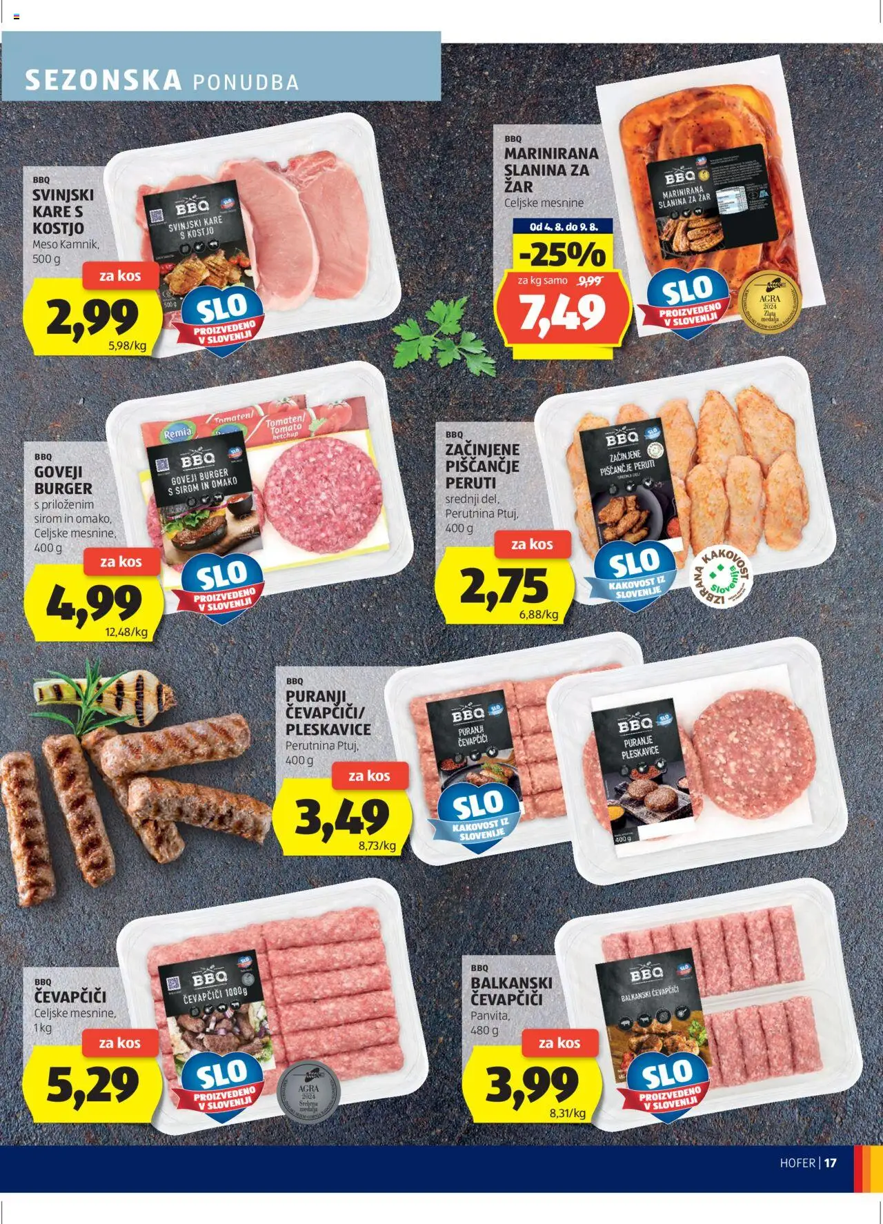 Hofer SI katalog | vrijedi od 07.08.2025 | Stranica: 17 | Proizvodi: Svinjski kare, Meso, Perutnina Ptuj, Ćevapčići