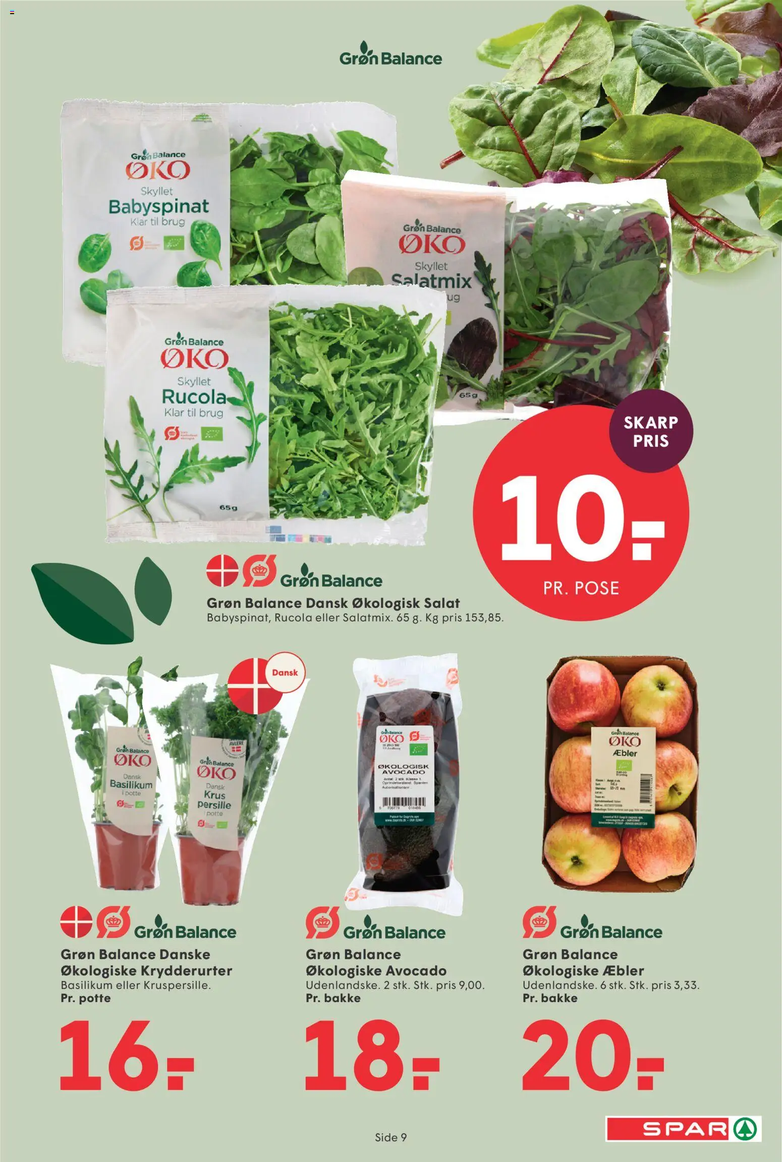 Spar tilbudsavis – gyldig fra 10.04.2026 | Side: 9 | Produkter: Æbler, Salat, Avocado, Basilikum