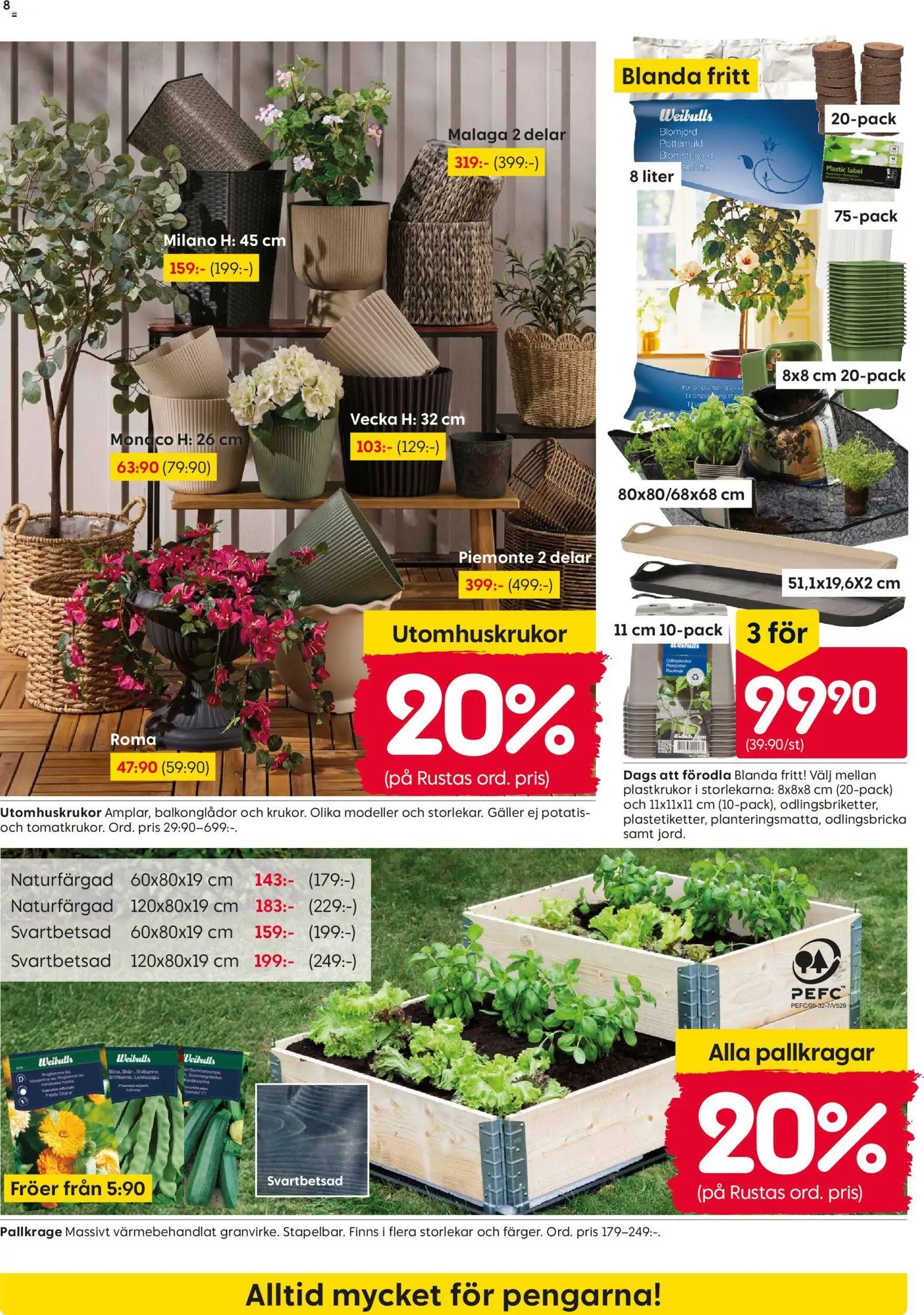 Rusta reklamblad aktuell från 23.02.2026 | Sida: 8 | Produkter: Blomjord, Pallkrage, Galler, Potatis