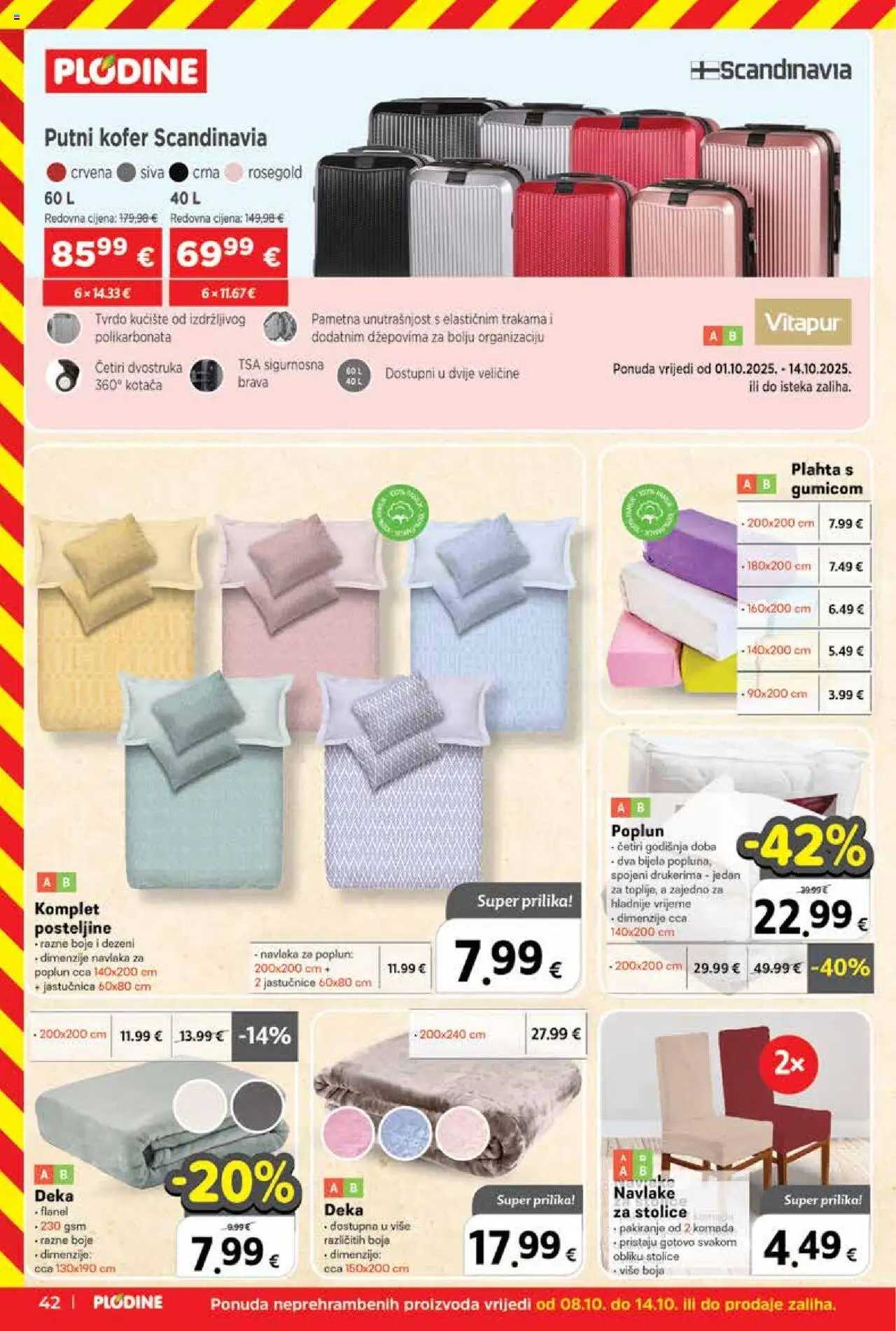 Plodine katalog | vrijedi od 08.10.2025 | Stranica: 42 | Proizvodi: Plahta, Kofer, Poplun, Deka