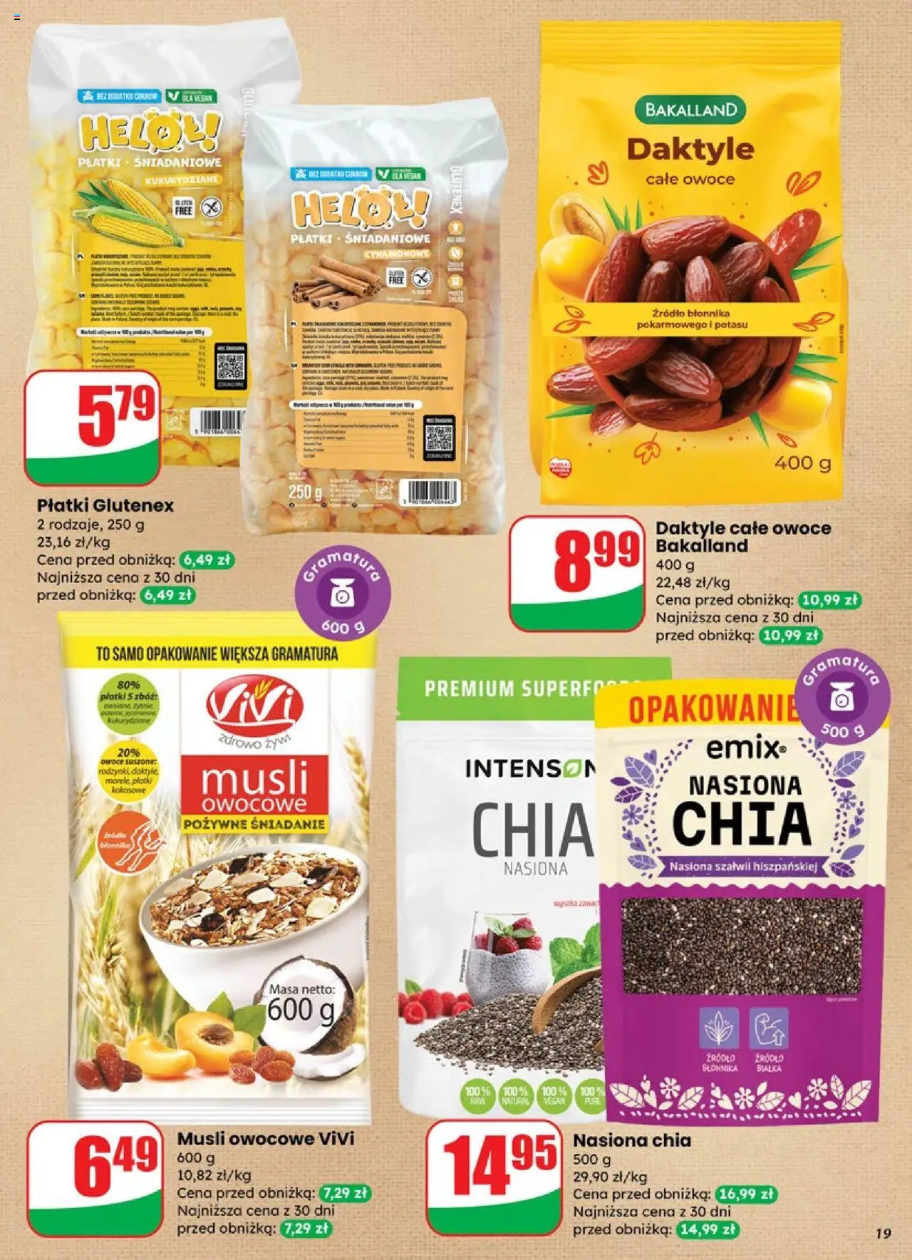 Dino Gazetka od 08.10.2025 | Strona: 19 | Produkty: Daktyle, Por, Nasiona, Musli