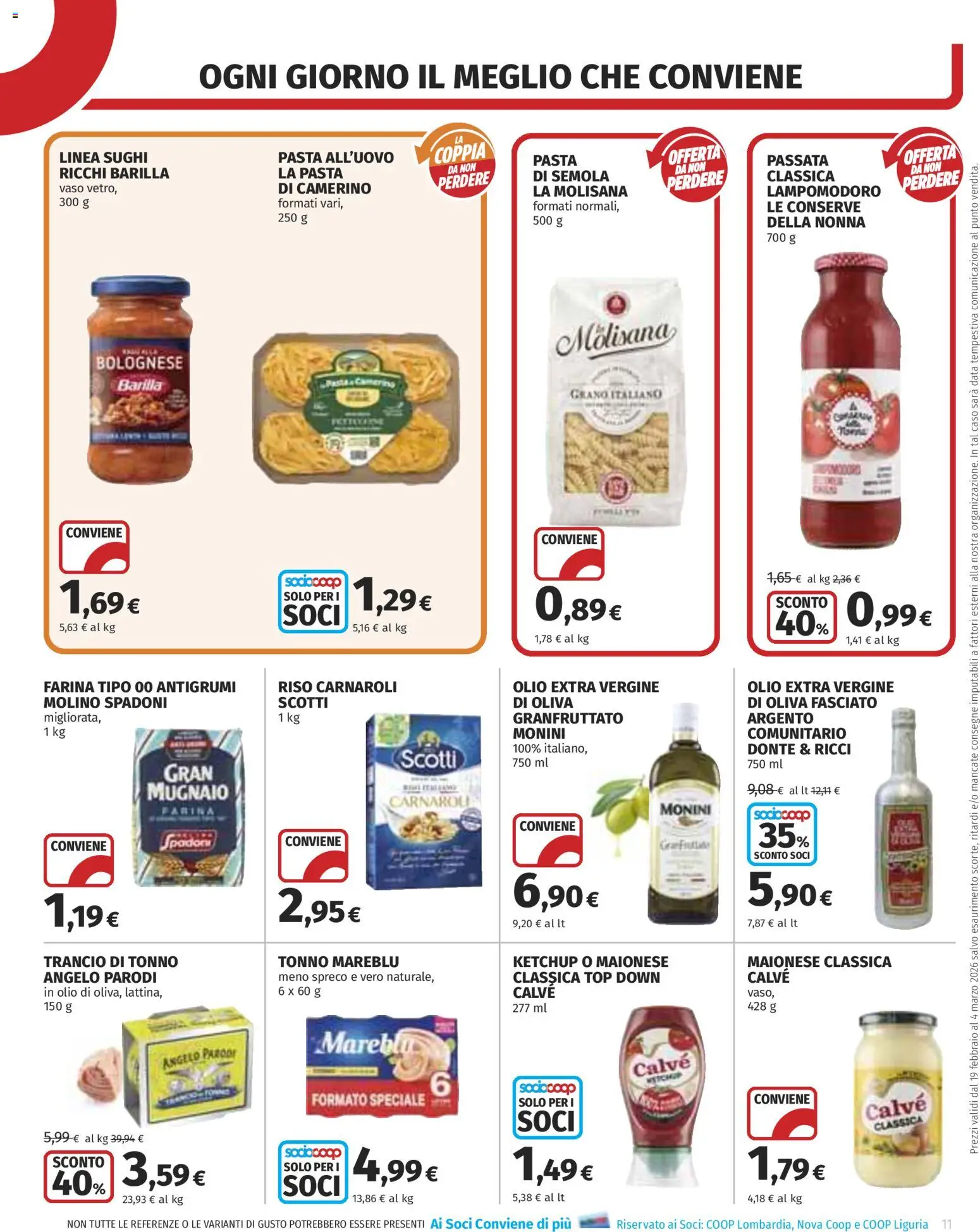 Volantino COOP del 19.02.2026 | Pagina: 11 | Prodotti: Riso Carnaroli, Olio, Top, Pasta