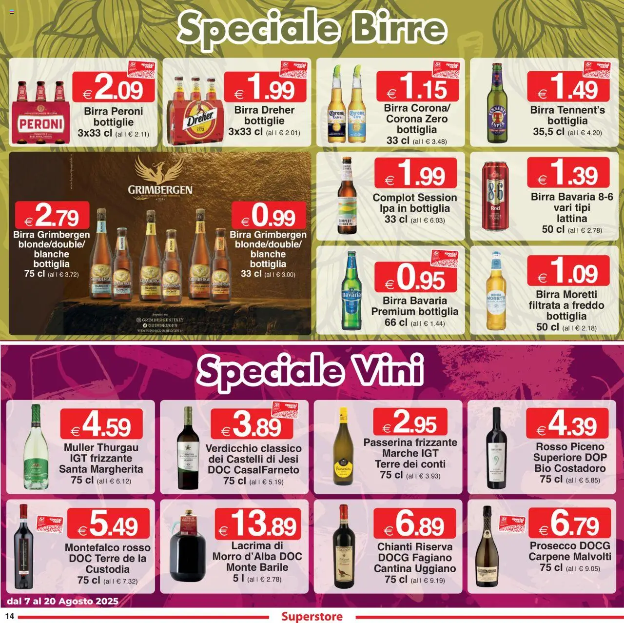 Volantino Sì con Te del 07.08.2025 | Pagina: 14 | Prodotti: Prosecco, Pasta, Birra Moretti, Bottiglia
