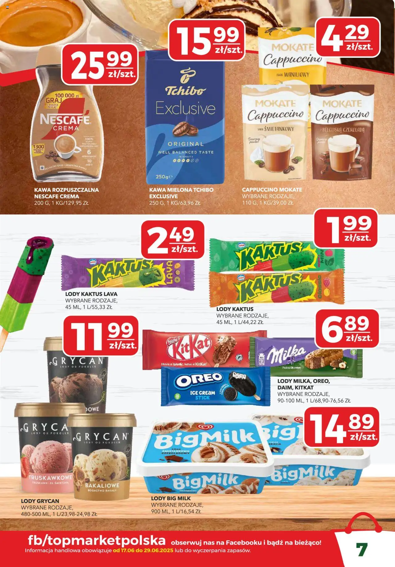 Top Market Gazetka od 17.06.2025 | Strona: 7 | Produkty: Kawa rozpuszczalna, Cappuccino, Czekolada, Lody