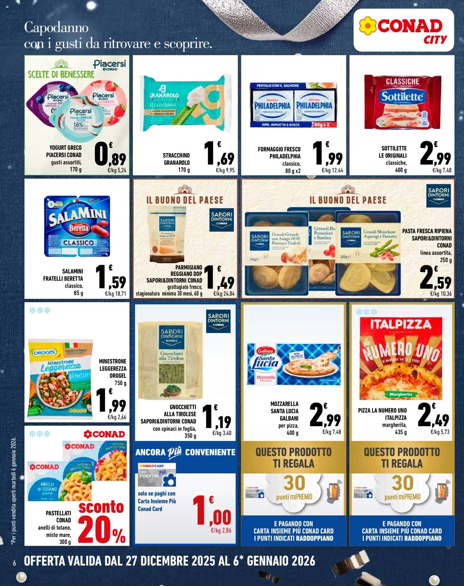 Volantino Conad del 27.12.2025 | Pagina: 6 | Prodotti: Minestrone, Pancetta, Formaggio, Pasta